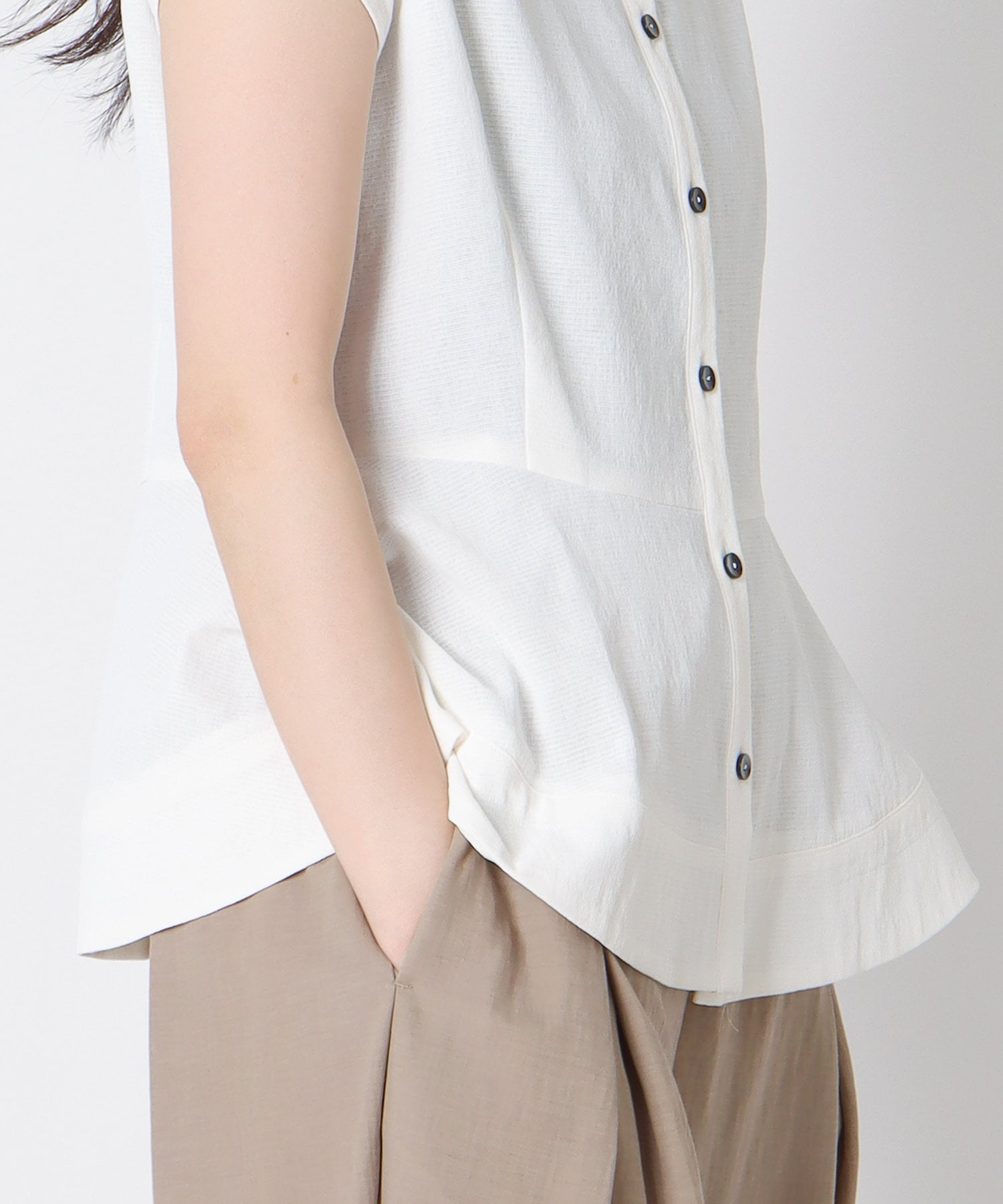 ＜B7＞double gauze soft peplum blouse