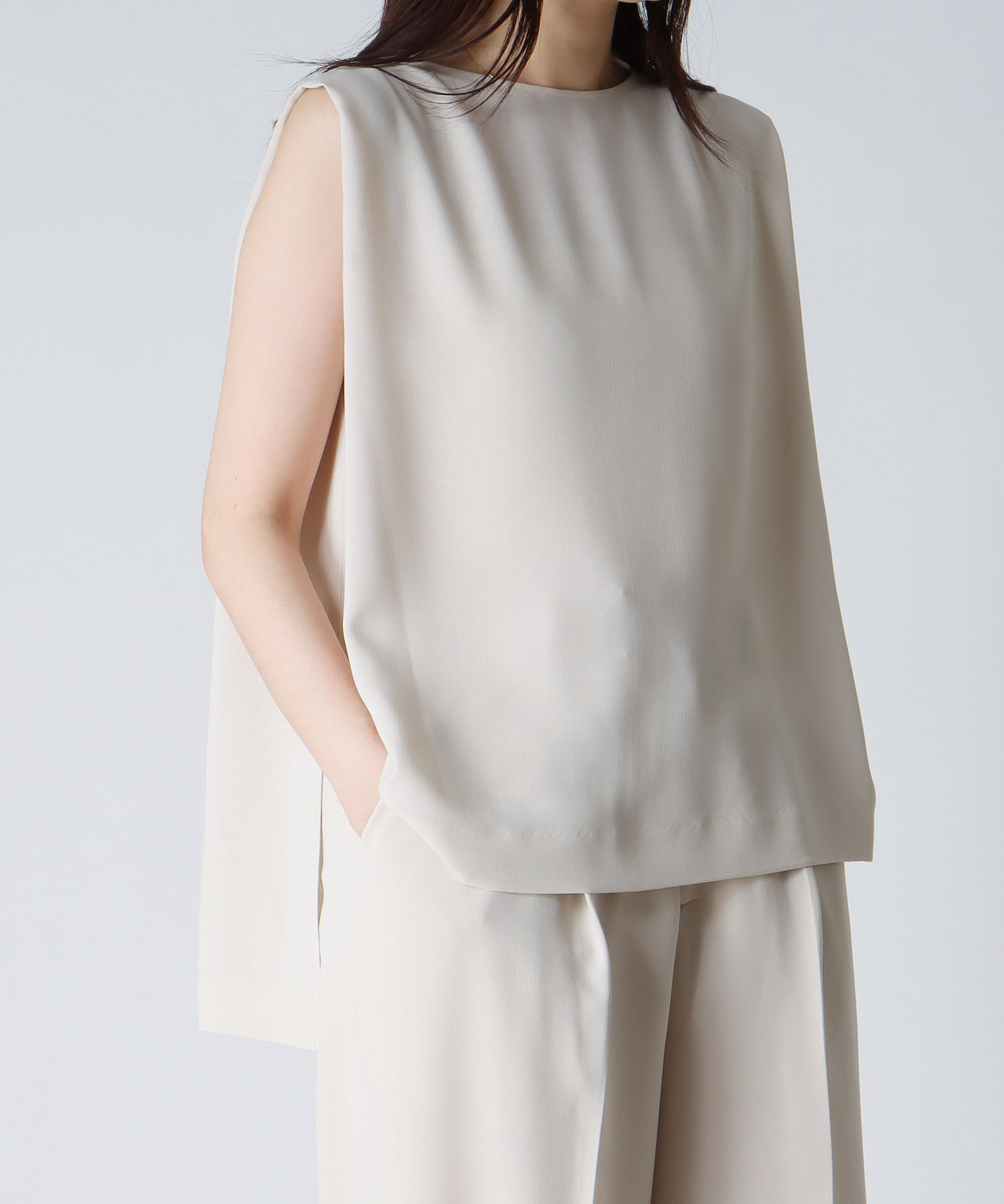 ＜B7＞melange twill sleeveless blouse
