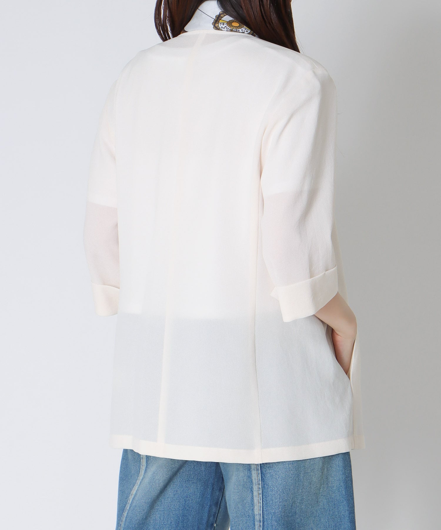 ＜B7＞collarless half sleeve jacket