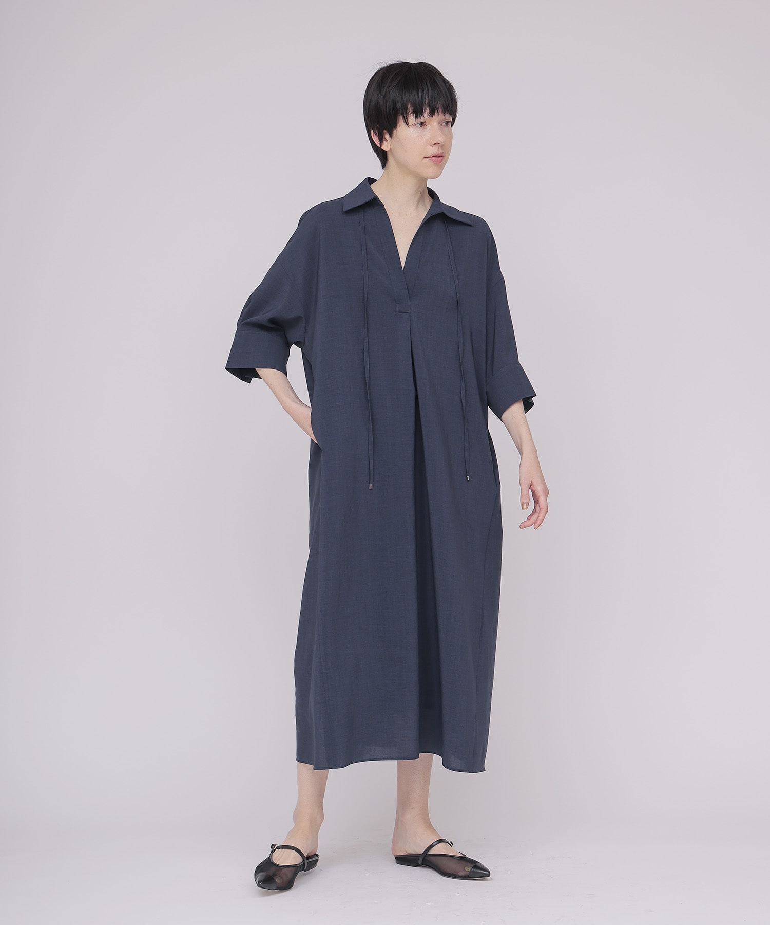 ＜B7＞linen like relax dress