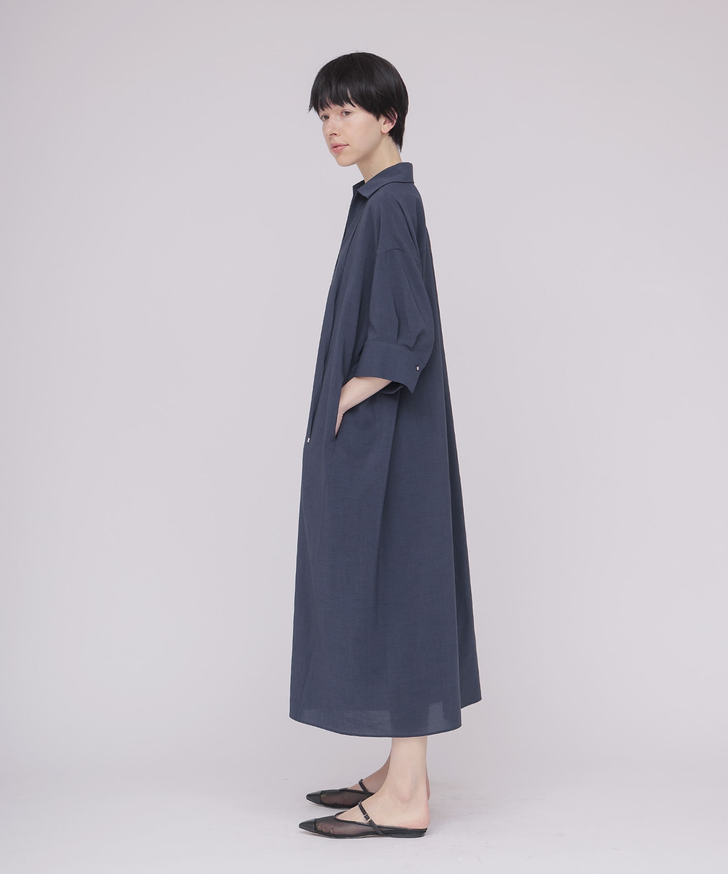 ＜B7＞linen like relax dress