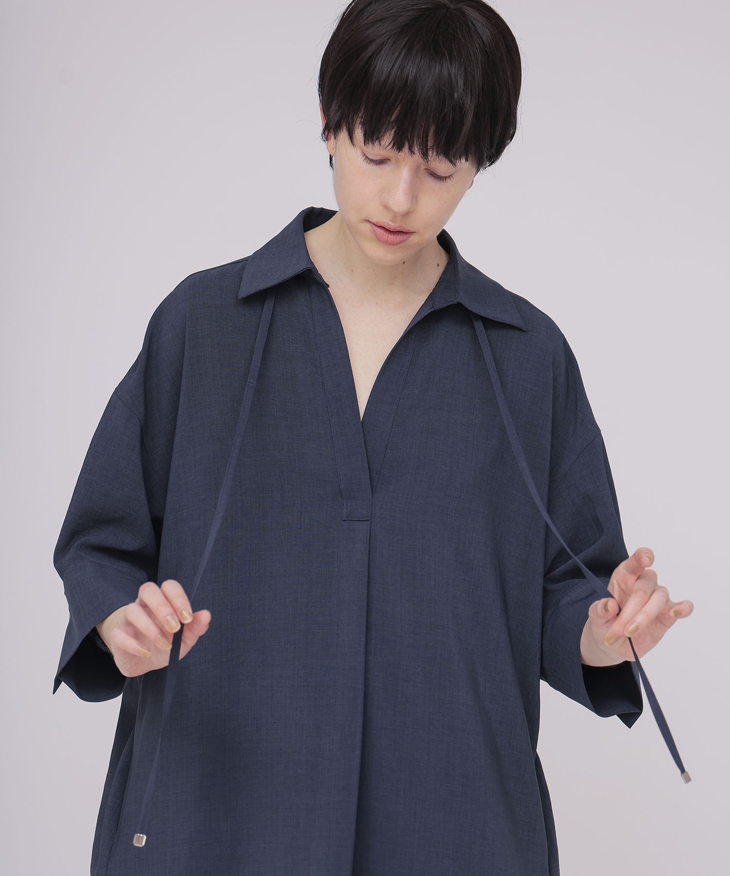 ＜B7＞linen like relax dress