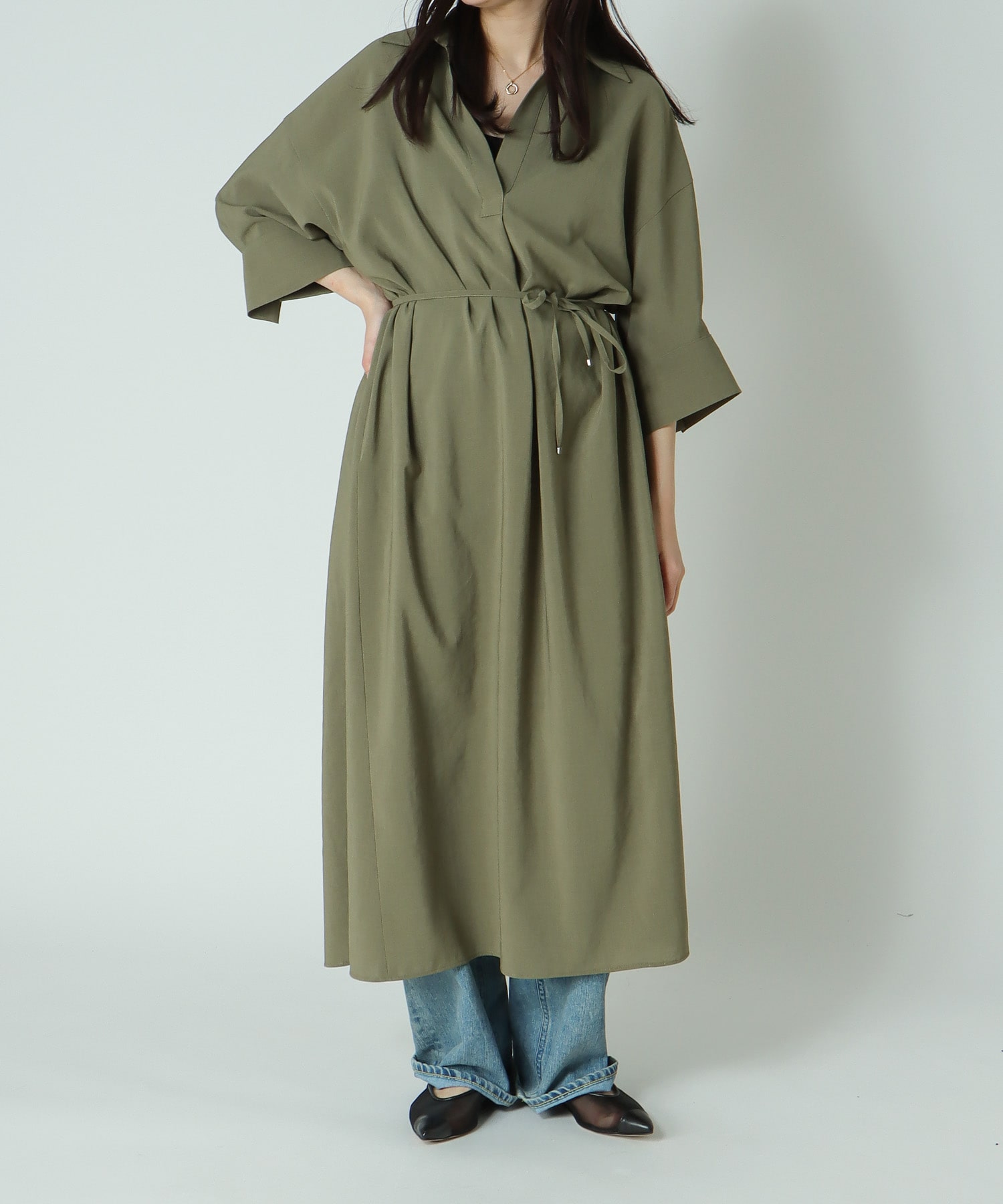 ＜B7＞linen like relax dress