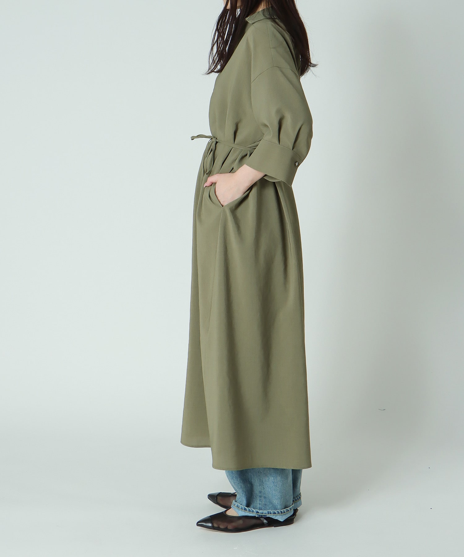 ＜B7＞linen like relax dress