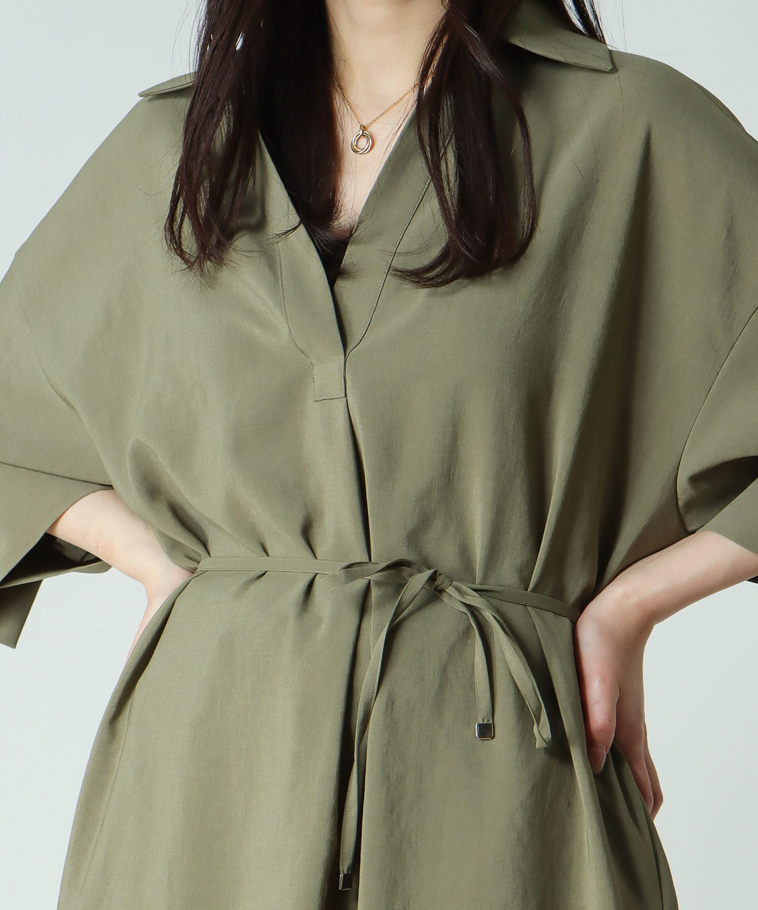＜B7＞linen like relax dress