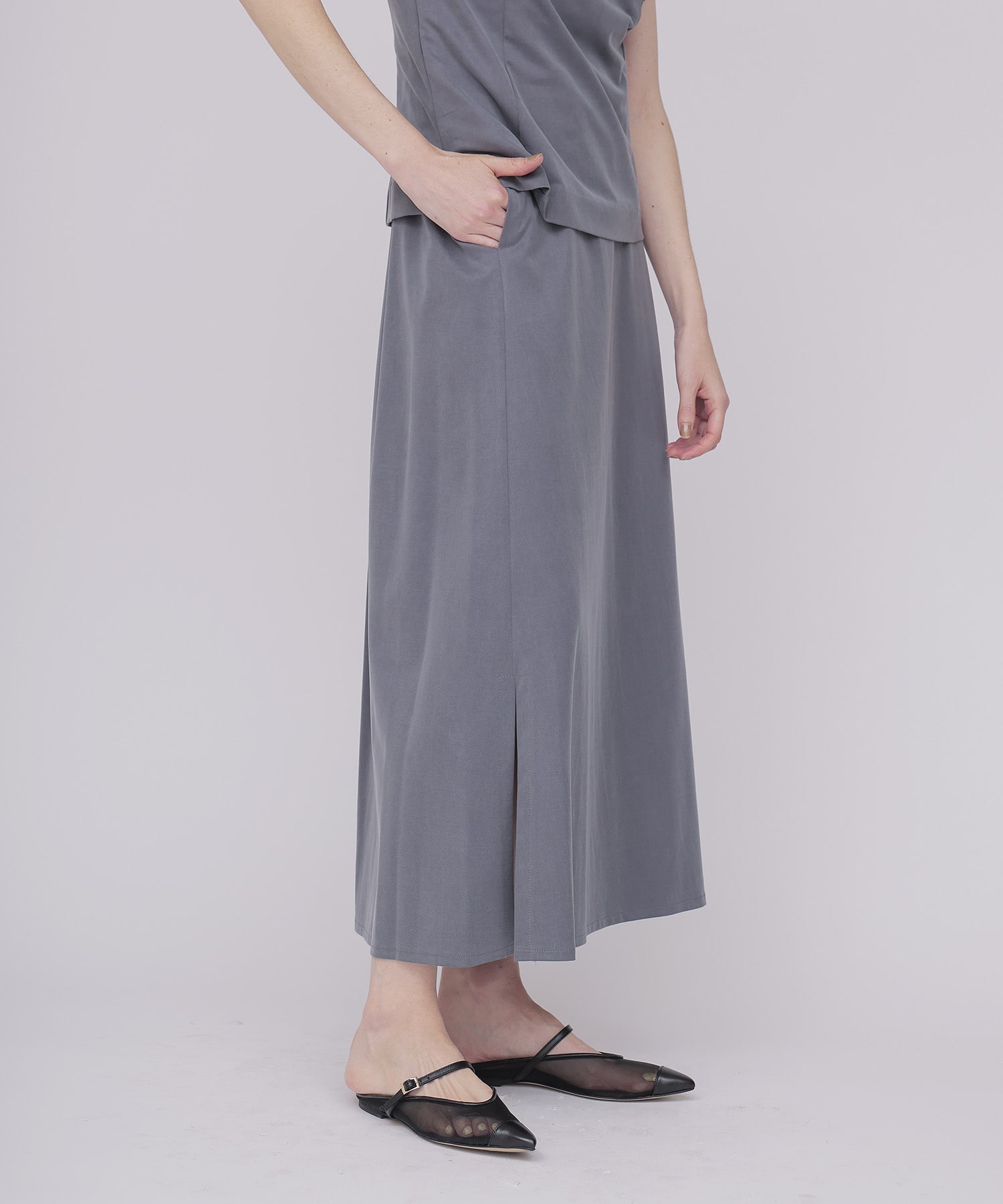 ＜B7＞cupra fibril jersey slit skirt