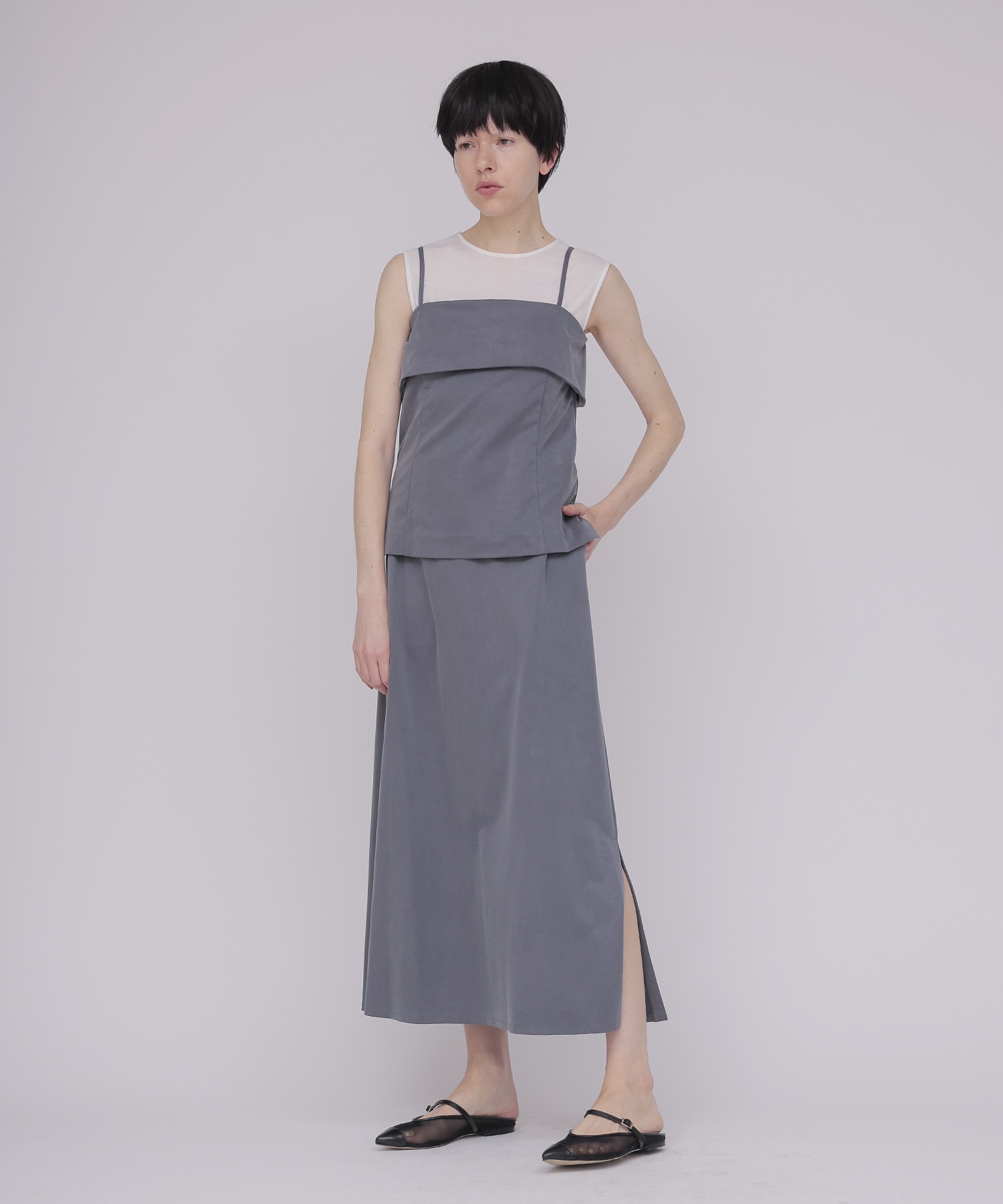 ＜B7＞cupra fibril jersey slit skirt
