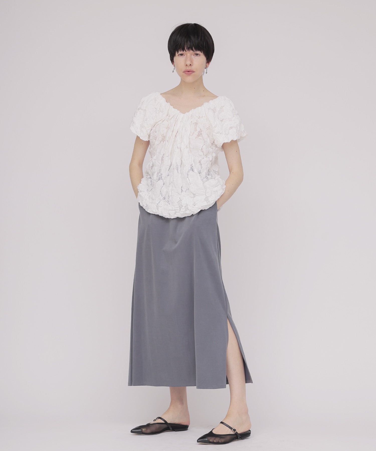 ＜B7＞cupra fibril jersey slit skirt