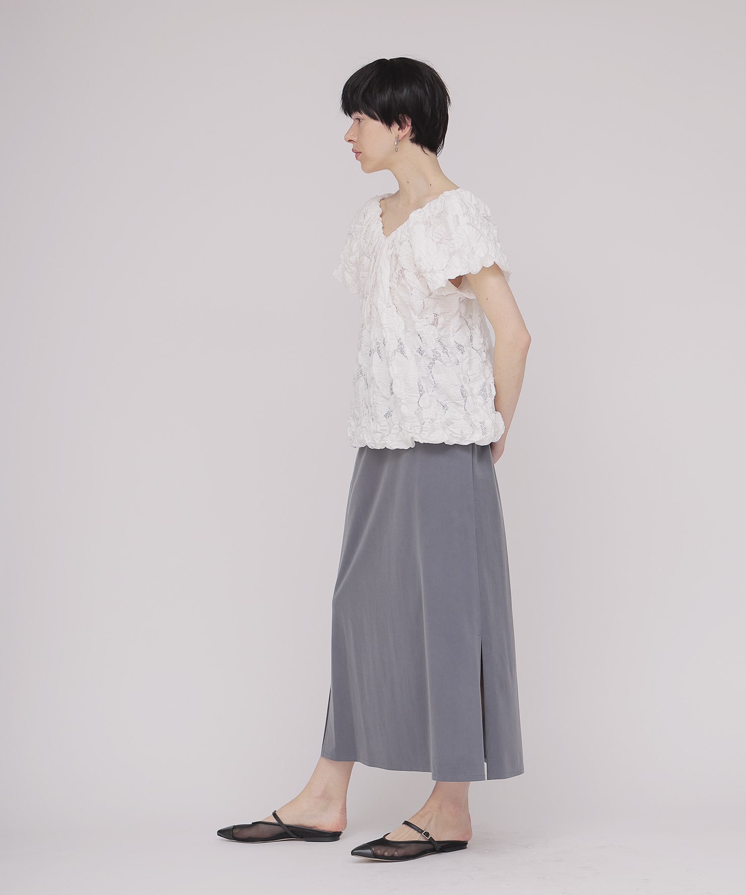 ＜B7＞cupra fibril jersey slit skirt