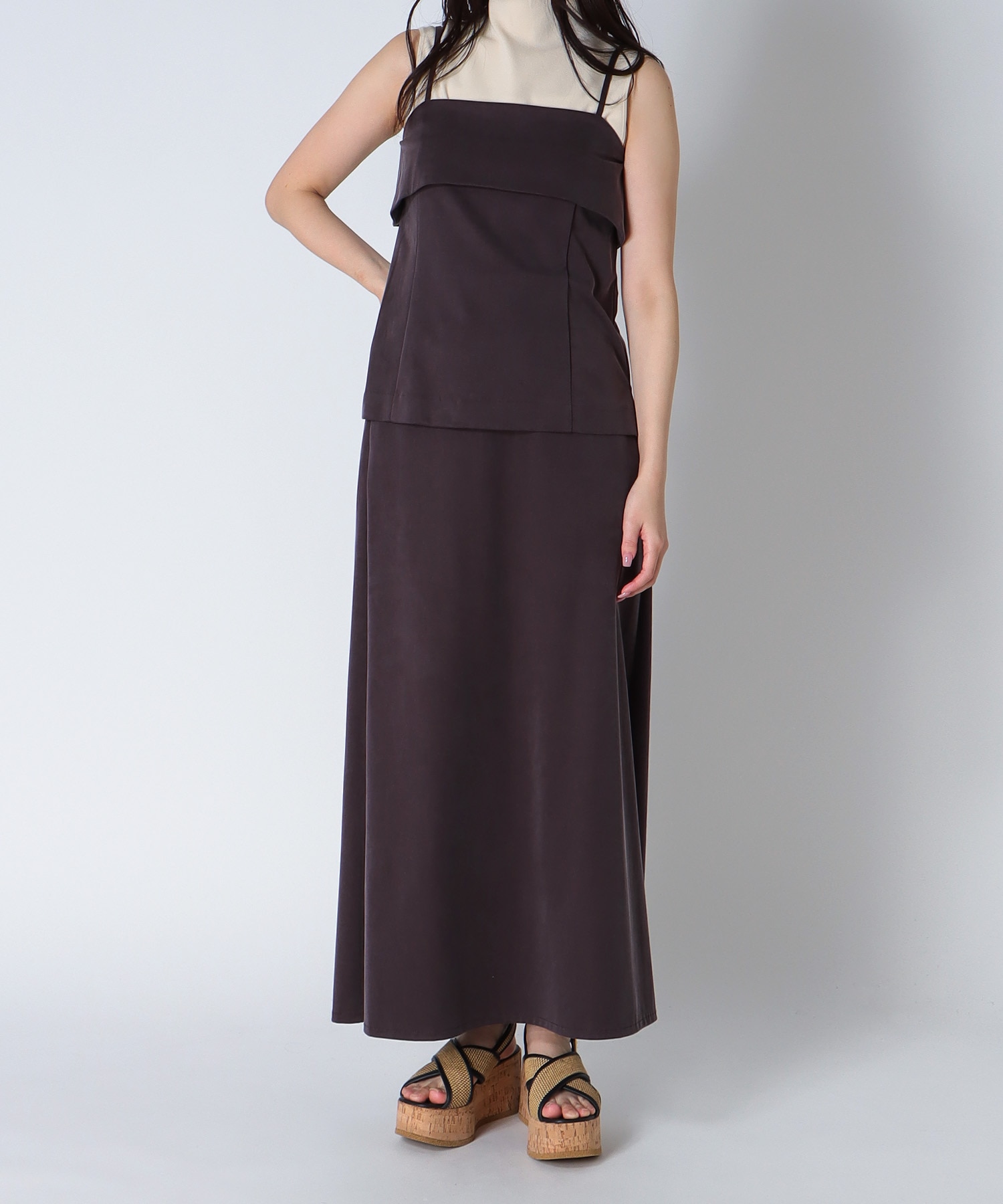 ＜B7＞cupra fibril jersey slit skirt