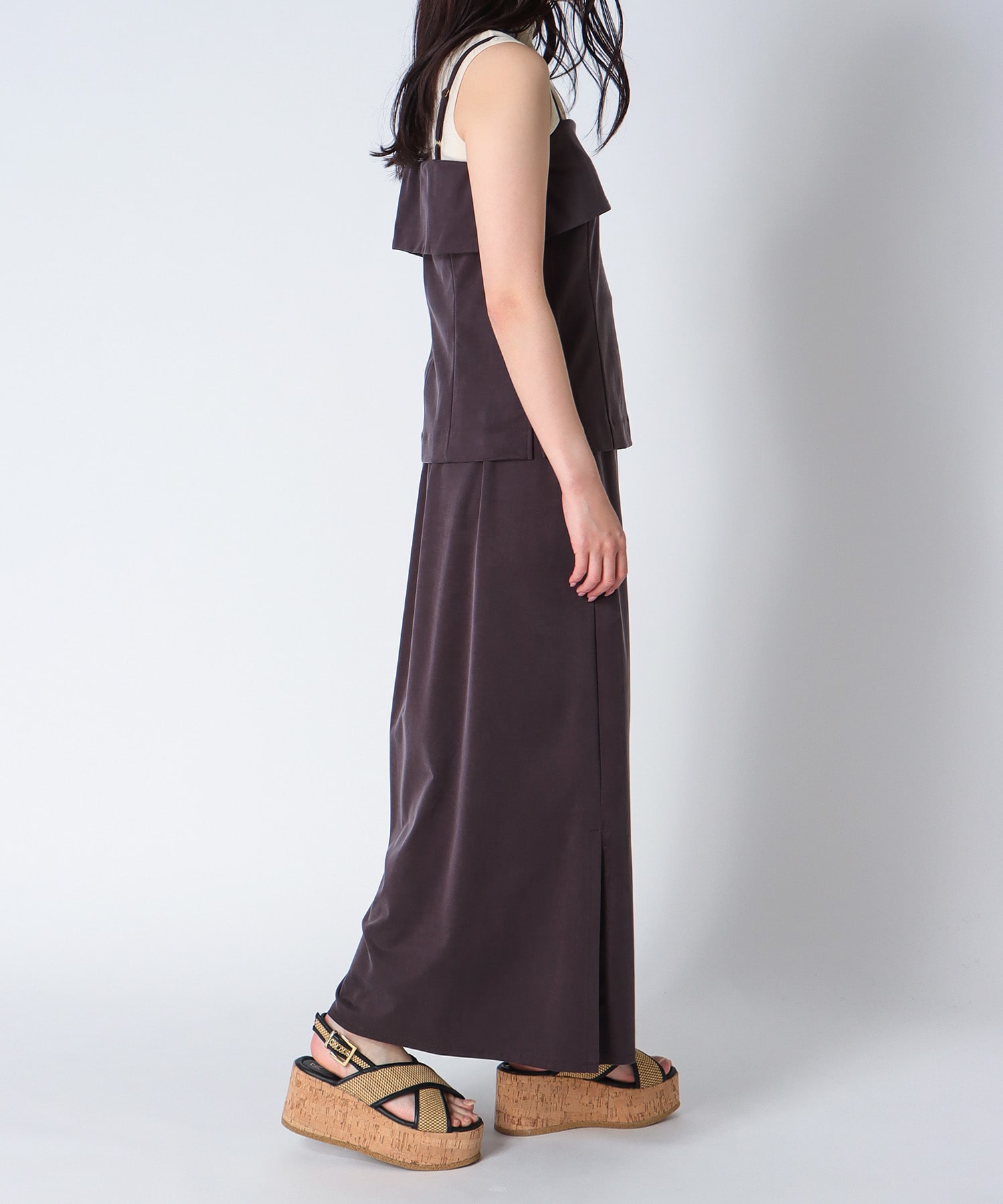 ＜B7＞cupra fibril jersey slit skirt