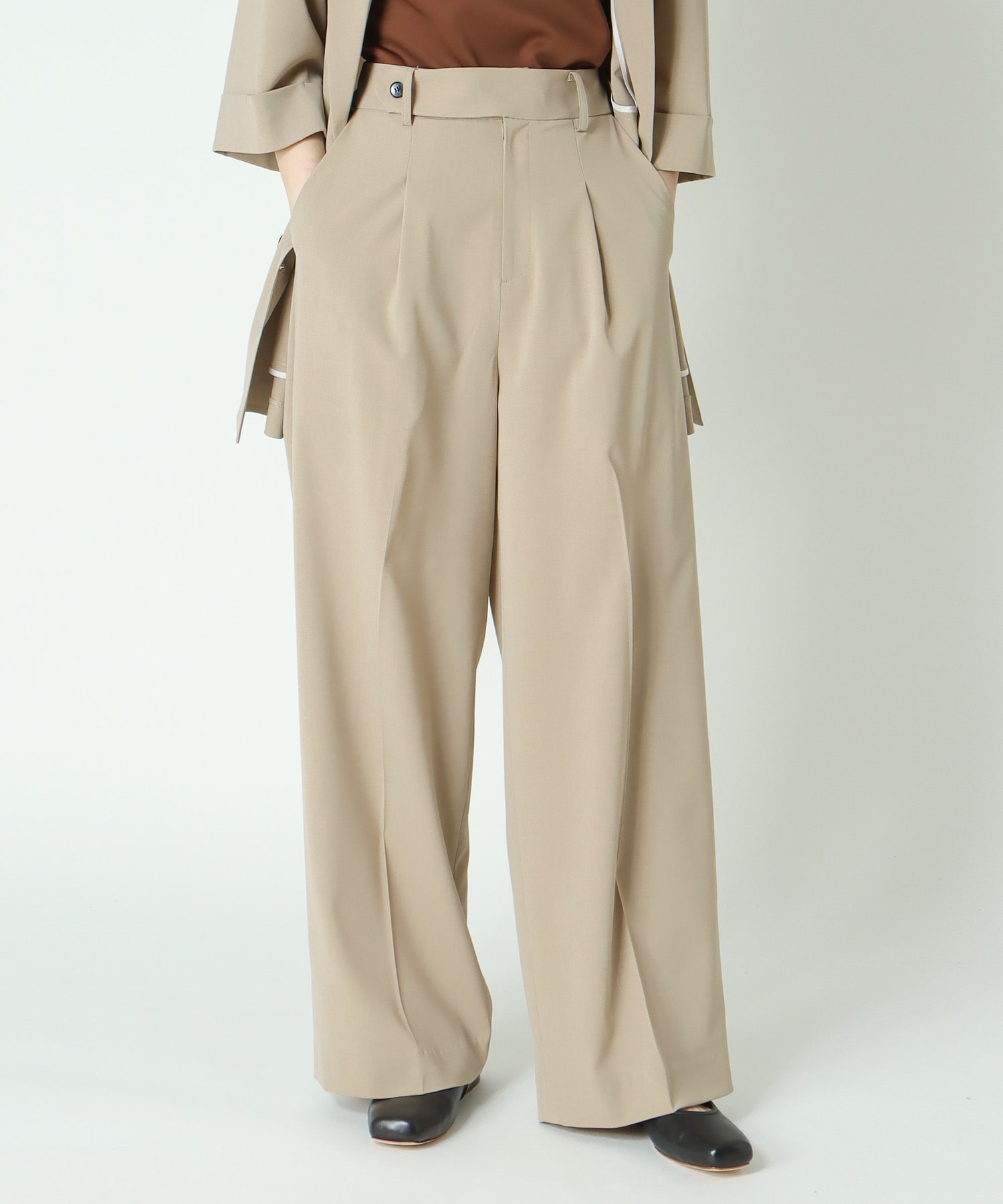 ＜B7＞chambray stylish wide pants