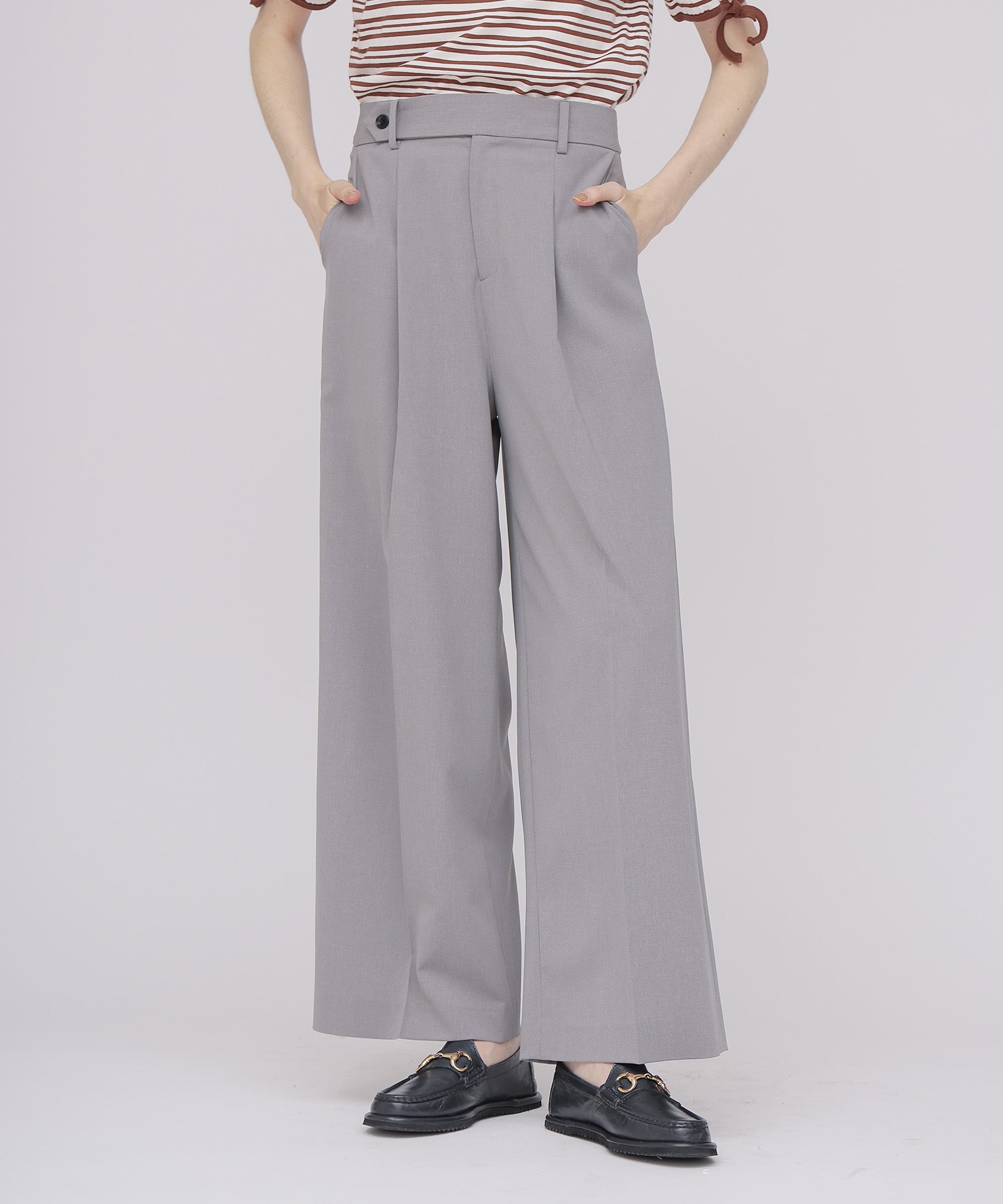 ＜B7＞chambray stylish wide pants