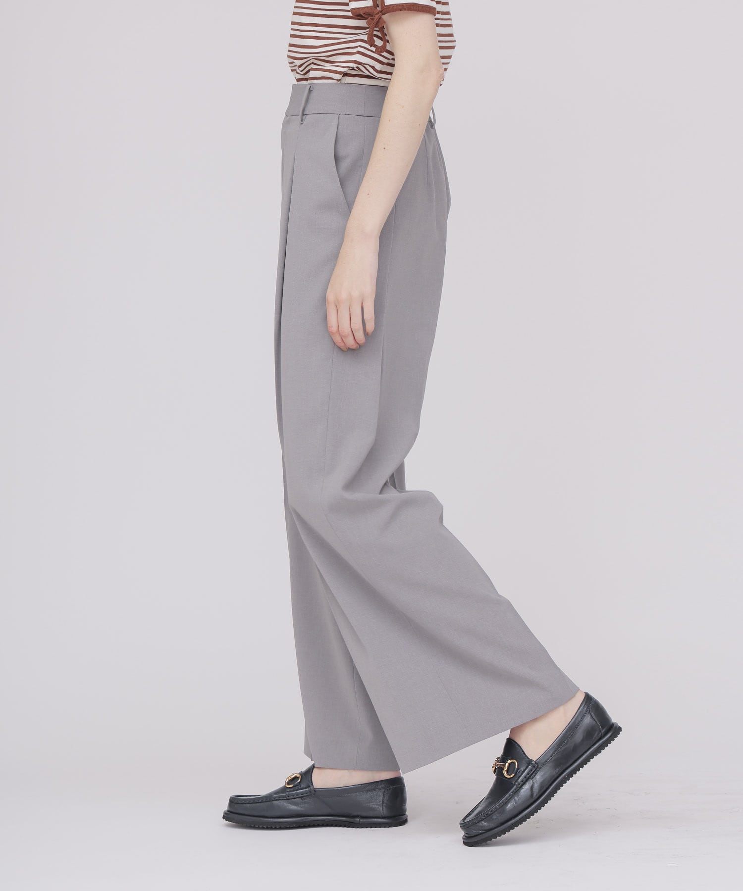 ＜B7＞chambray stylish wide pants