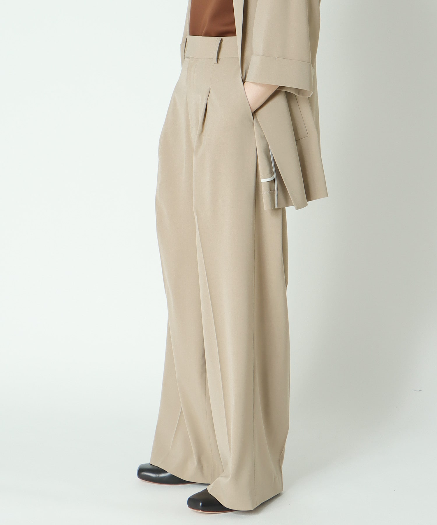 ＜B7＞chambray stylish wide pants