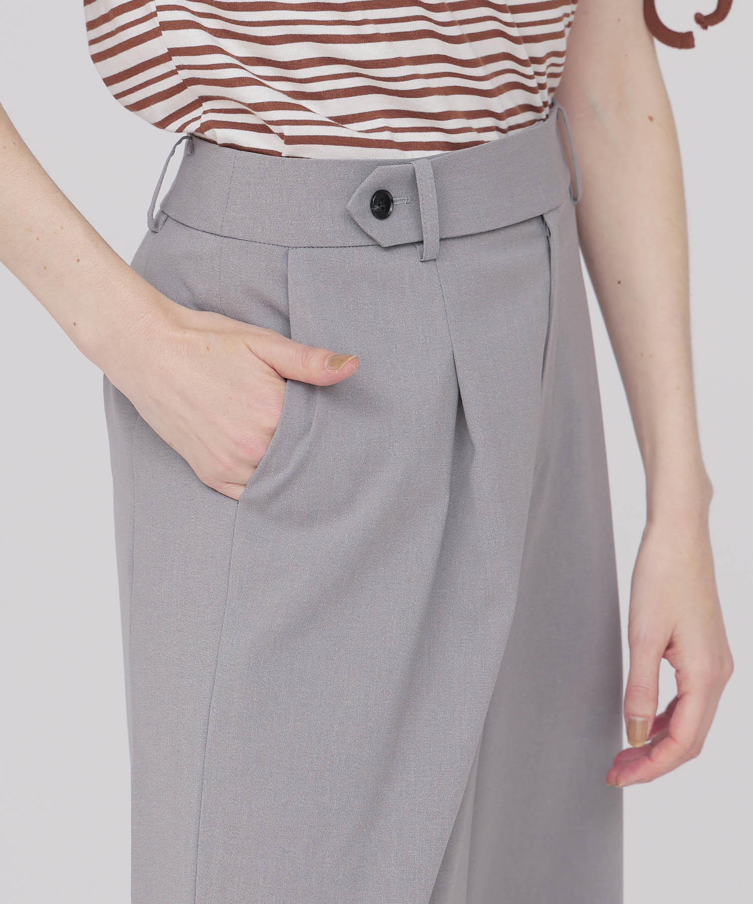＜B7＞chambray stylish wide pants