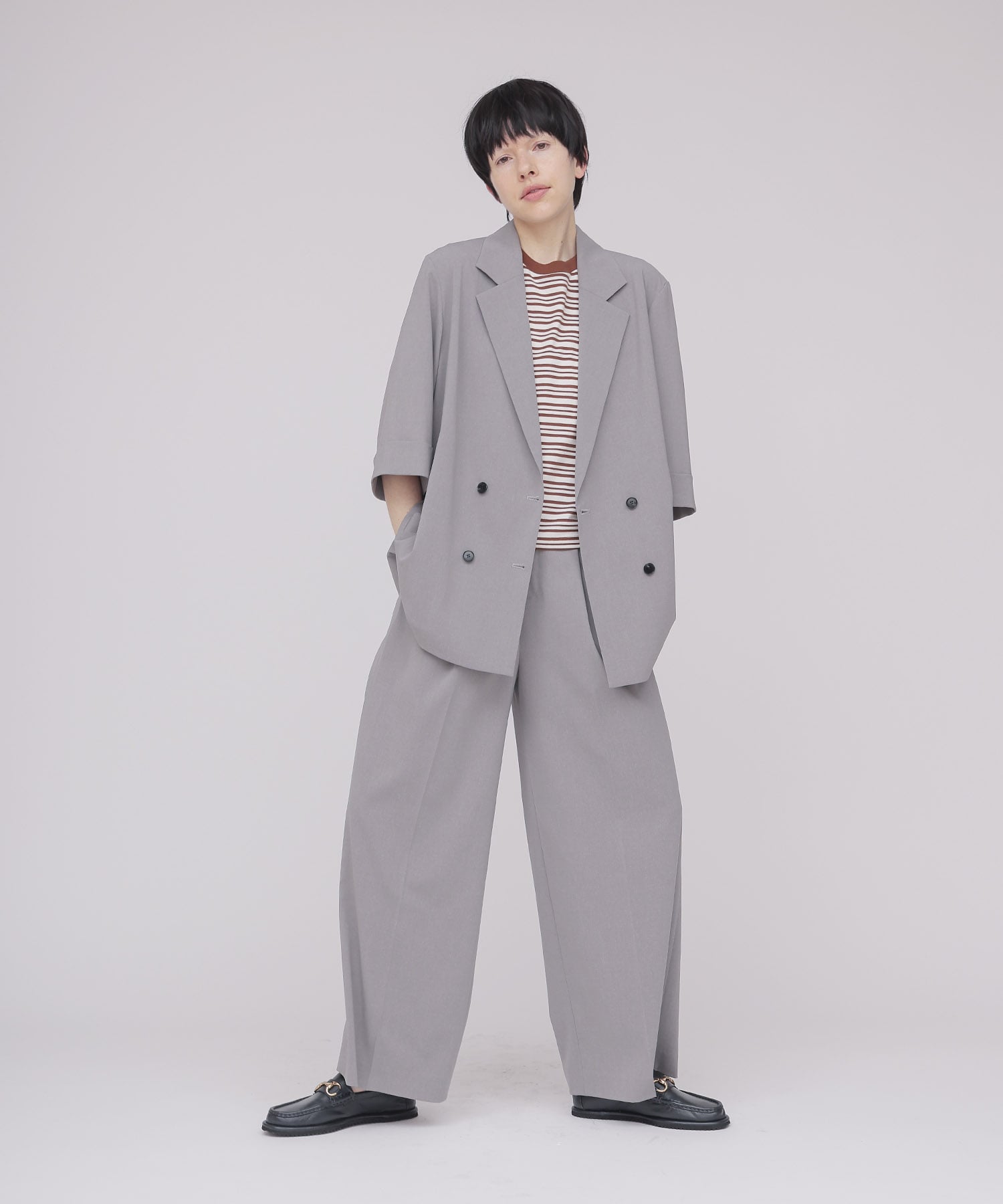＜B7＞chambray stylish wide pants
