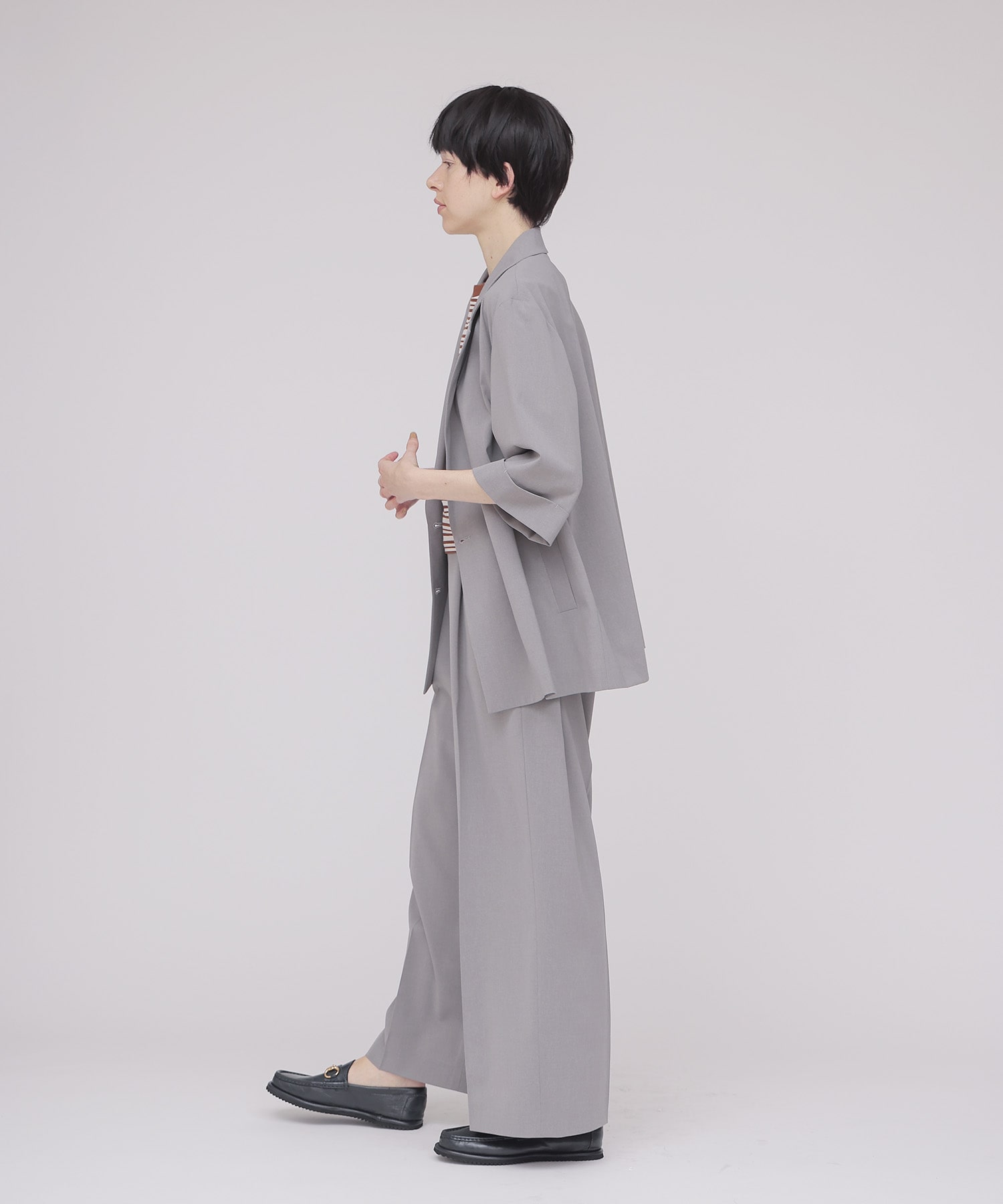 ＜B7＞chambray stylish wide pants