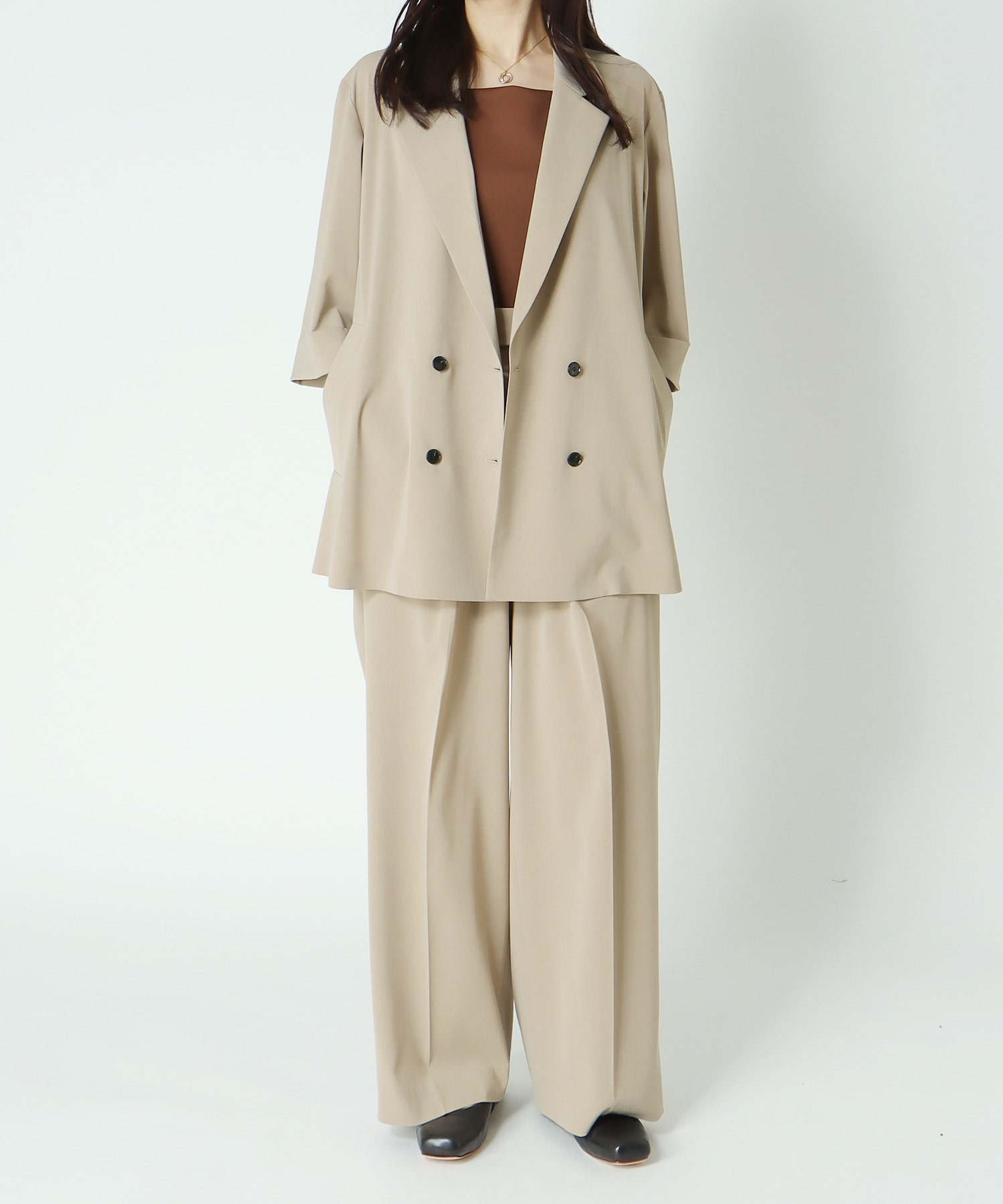 ＜B7＞chambray stylish wide pants