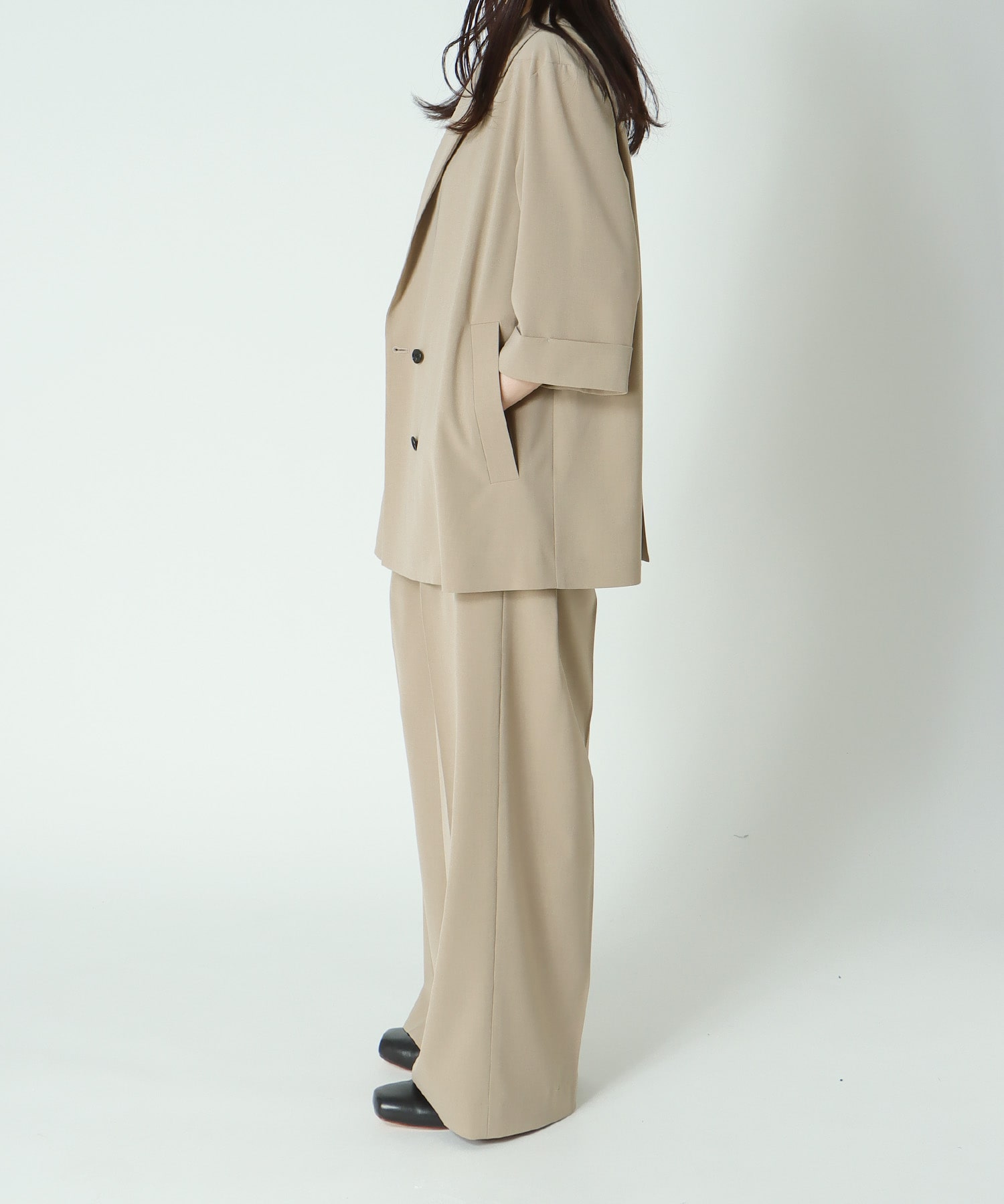 ＜B7＞chambray stylish wide pants