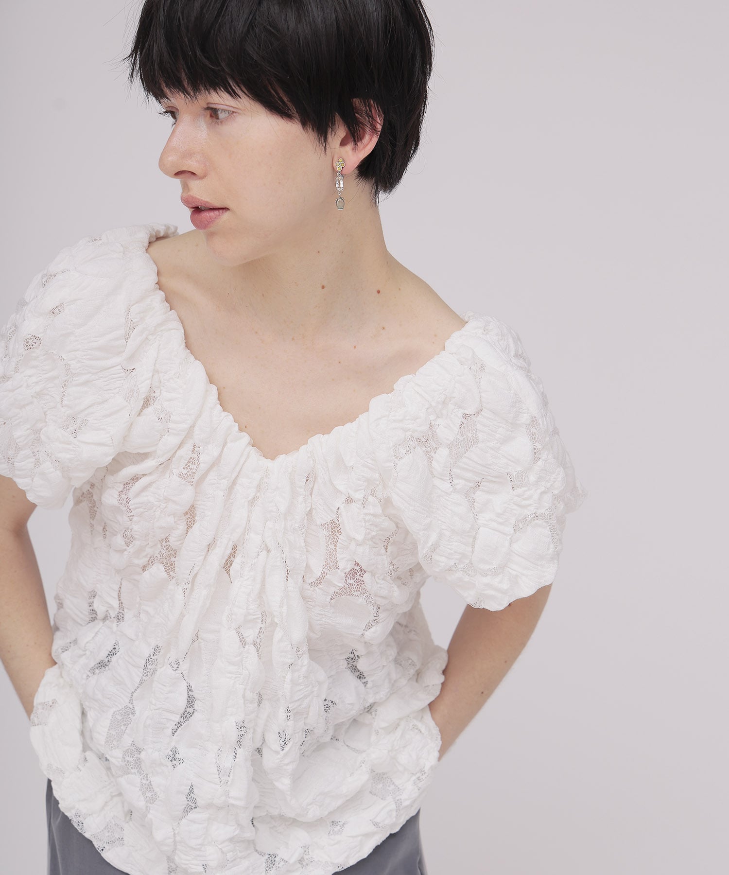 〔お家で試着〕＜VENIT＞WAVE DOT TULLE PULL
