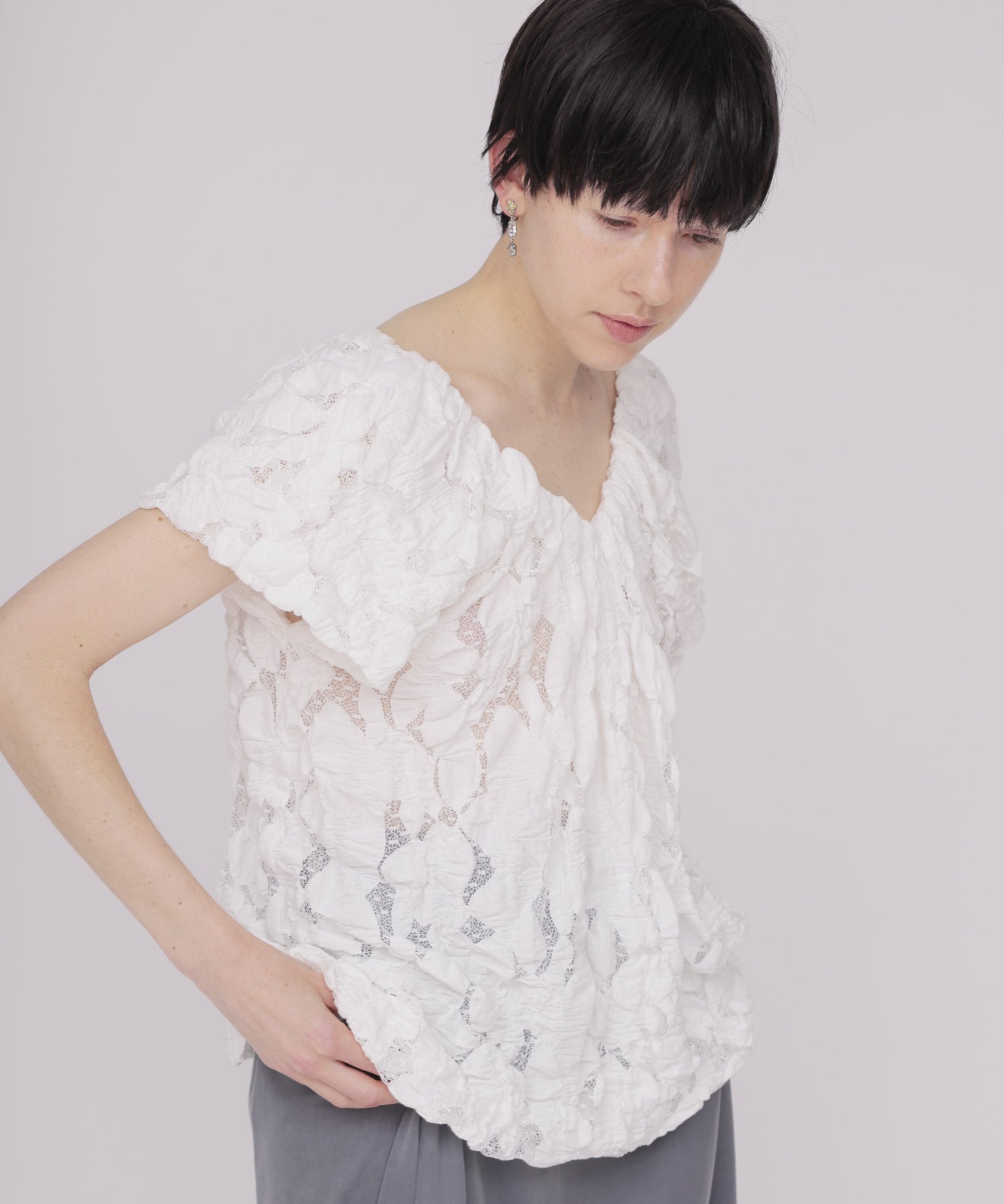 〔お家で試着〕＜VENIT＞WAVE DOT TULLE PULL