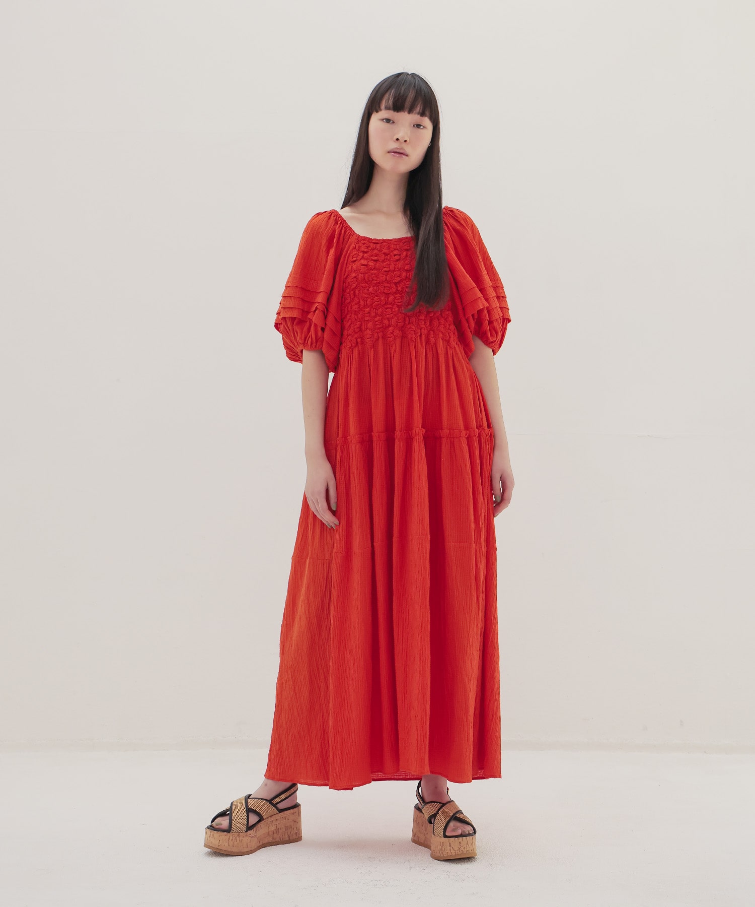 ＜VENIT＞SMOCKING CHECK DRESS