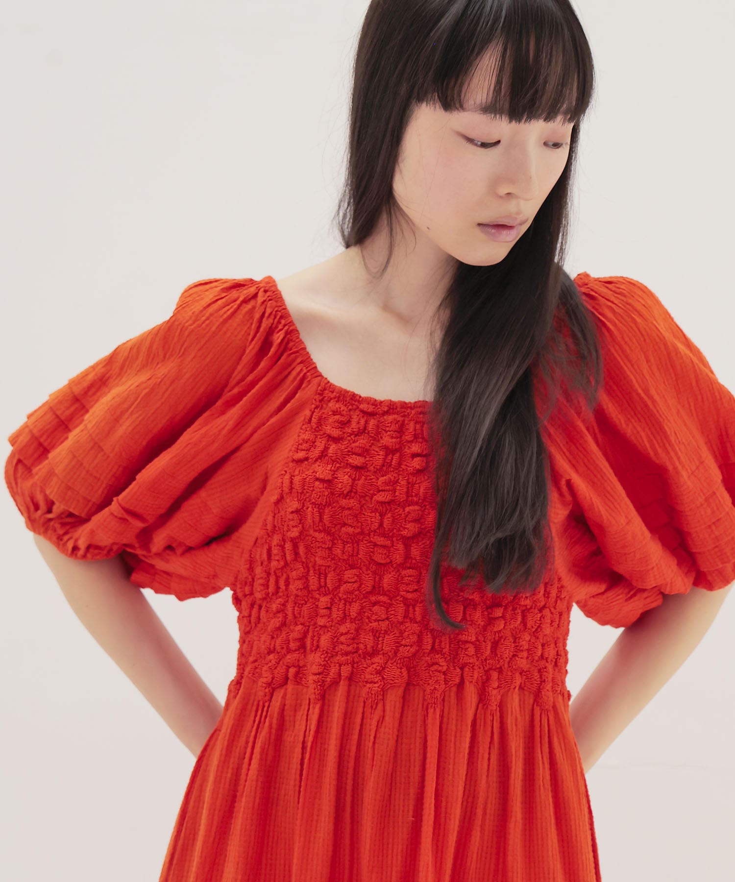 ＜VENIT＞SMOCKING CHECK DRESS