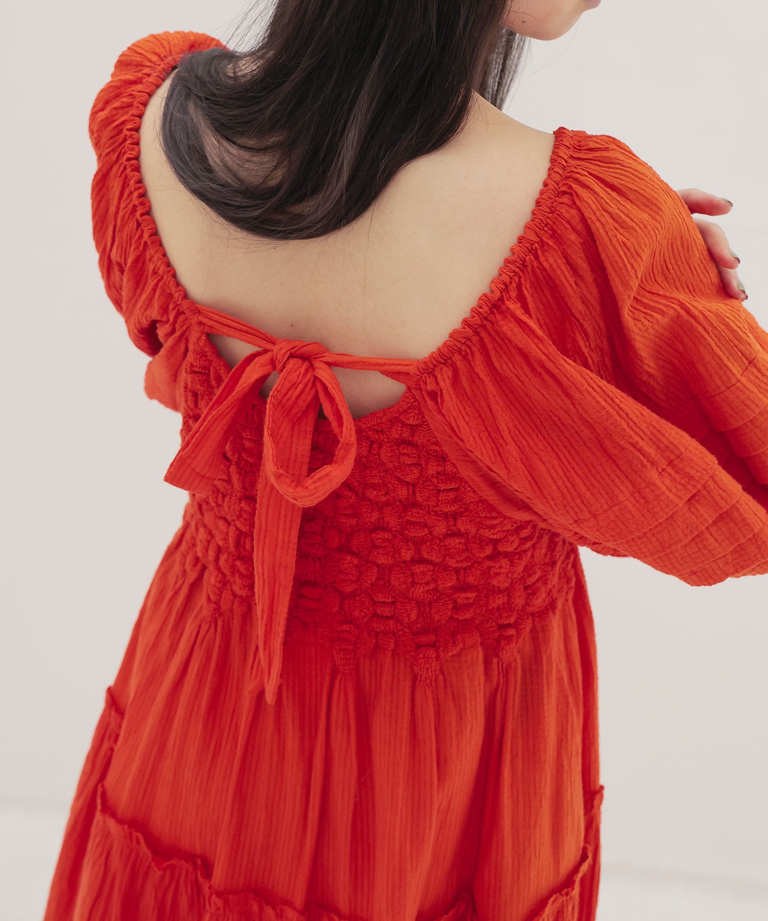 ＜VENIT＞SMOCKING CHECK DRESS