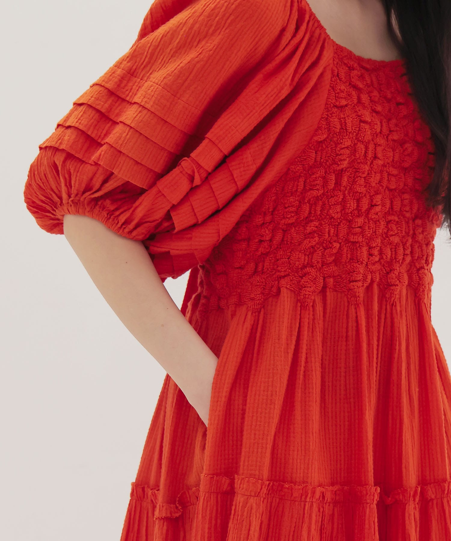 ＜VENIT＞SMOCKING CHECK DRESS