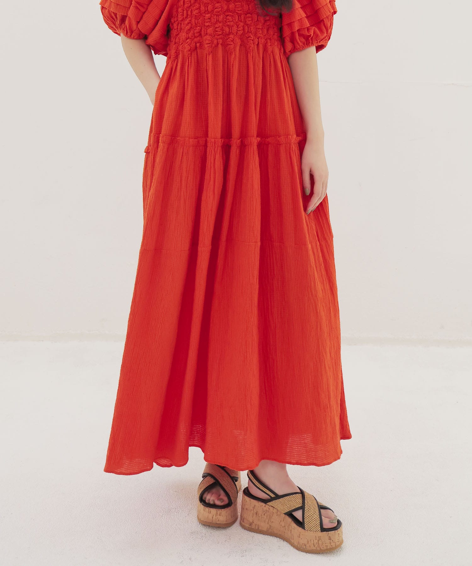 ＜VENIT＞SMOCKING CHECK DRESS