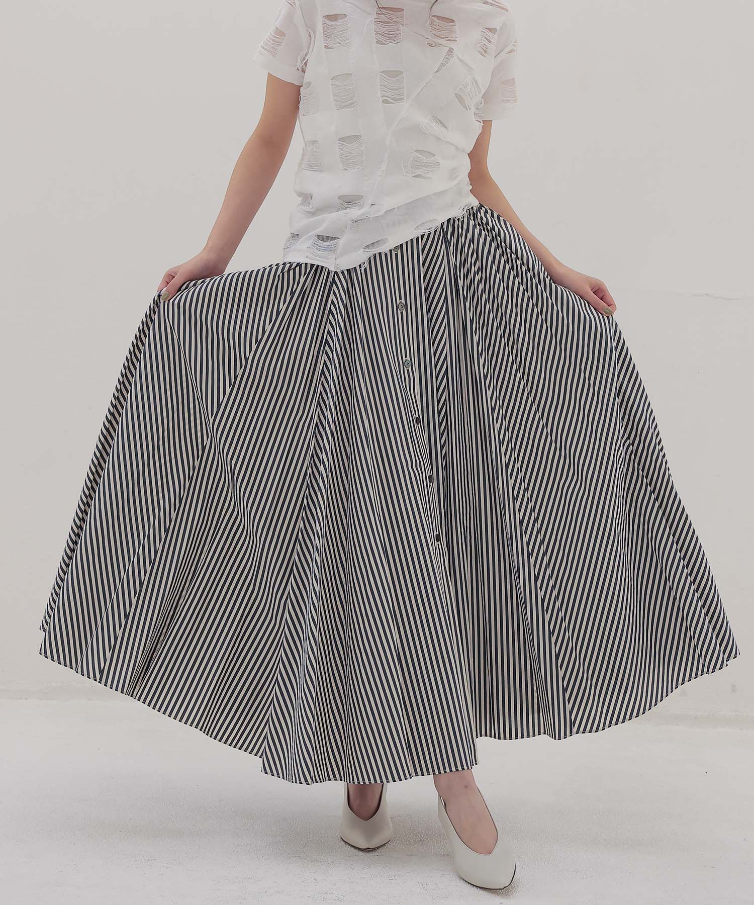 ＜VENIT＞COTTON CUPRA STRIPE SKIRT