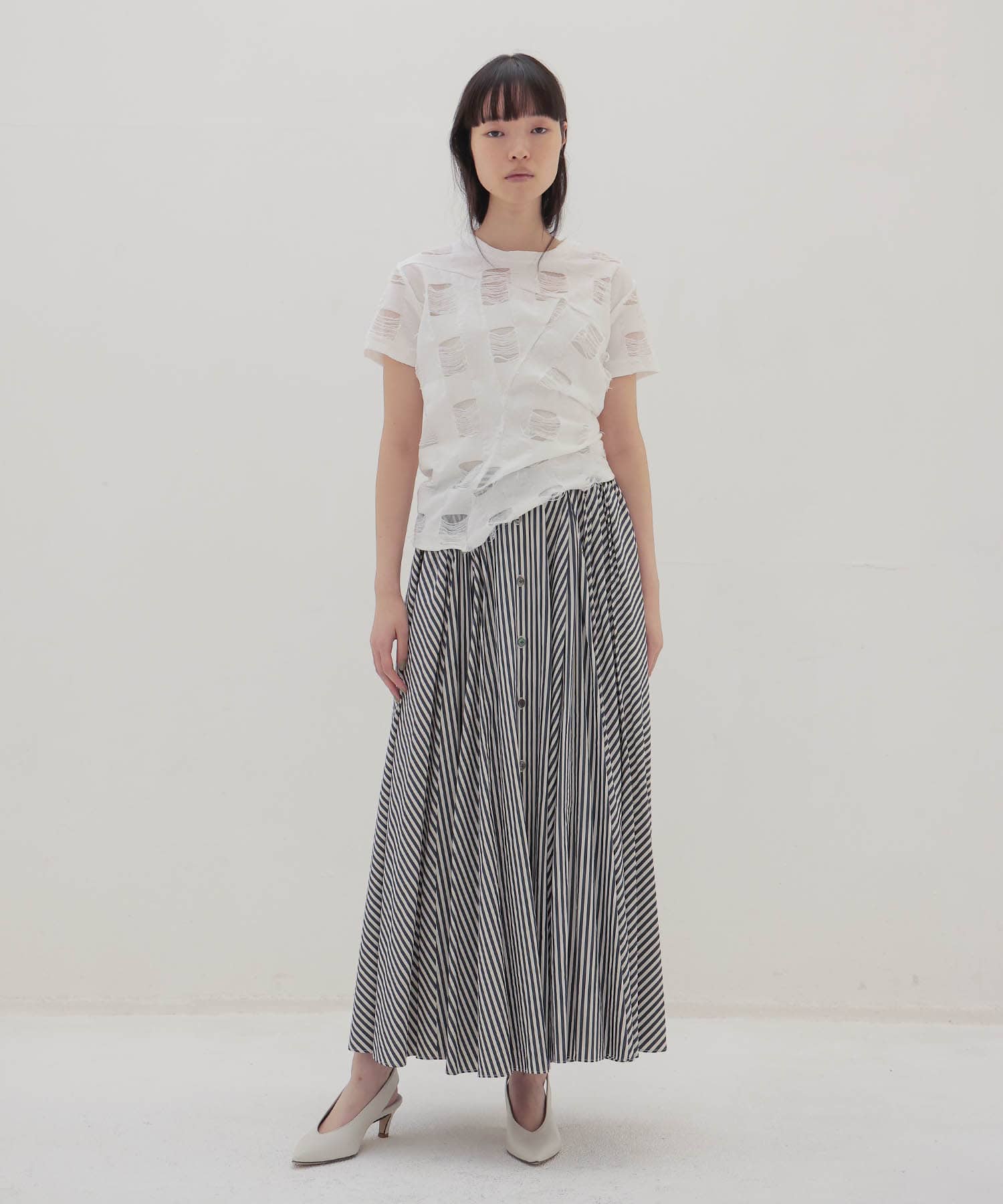 ＜VENIT＞COTTON CUPRA STRIPE SKIRT
