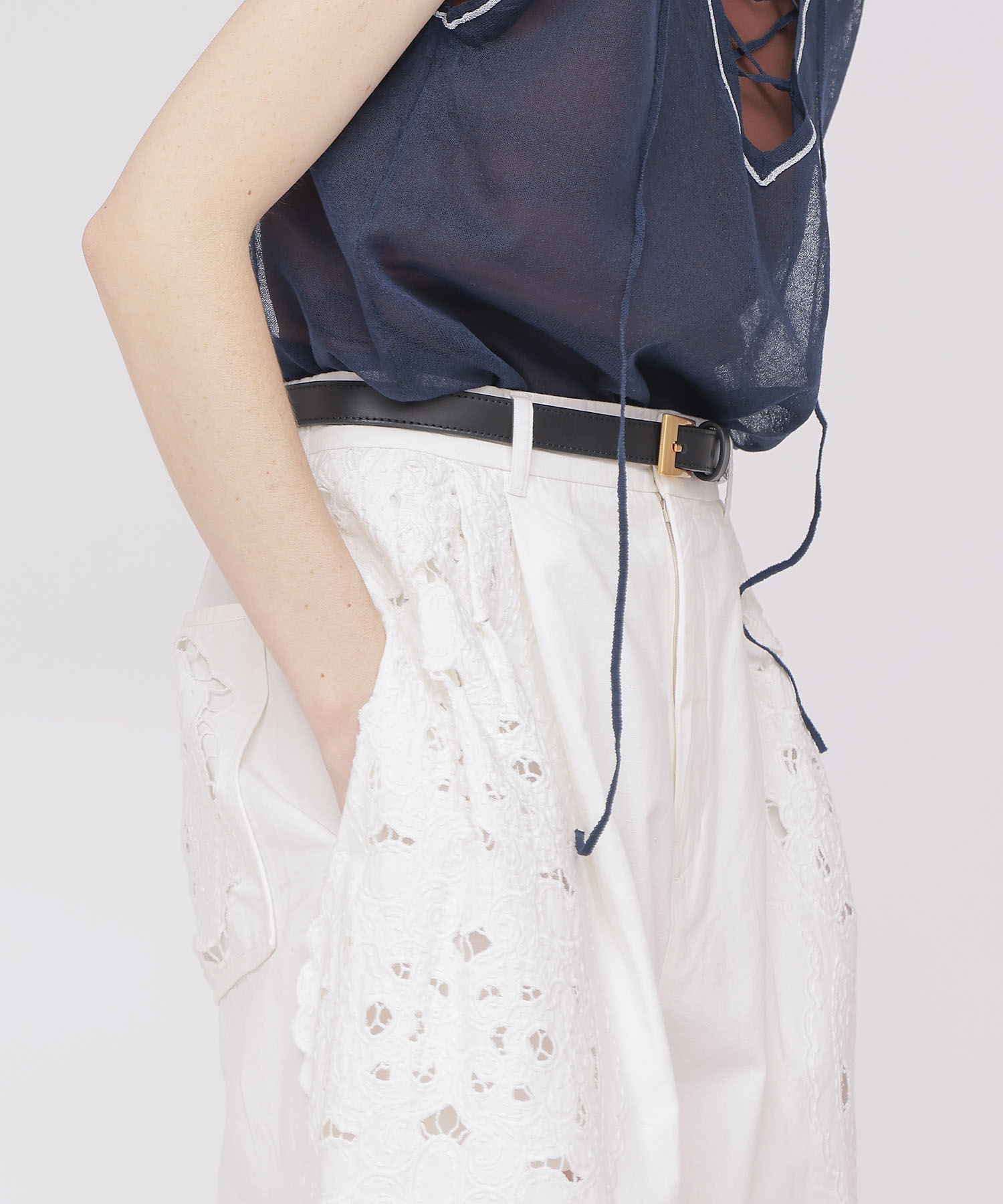 〔お家で試着〕＜VENIT＞CUT WORK LACE EMBROIDERY PANTS