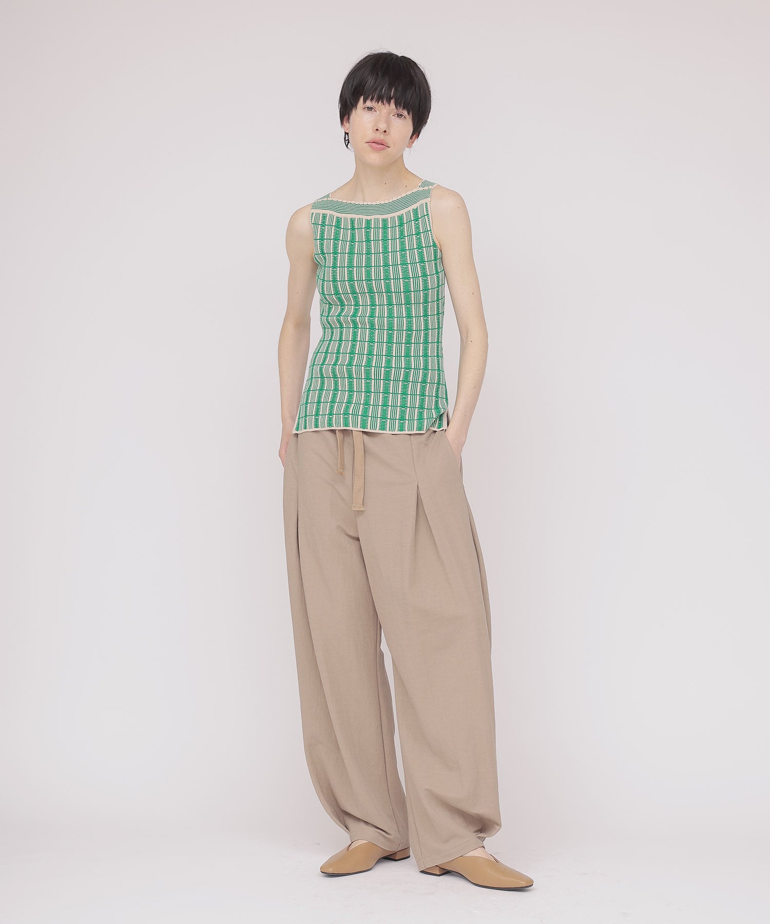 〔お家で試着〕＜VENIT＞RETRO JACQUARD KNIT TANK