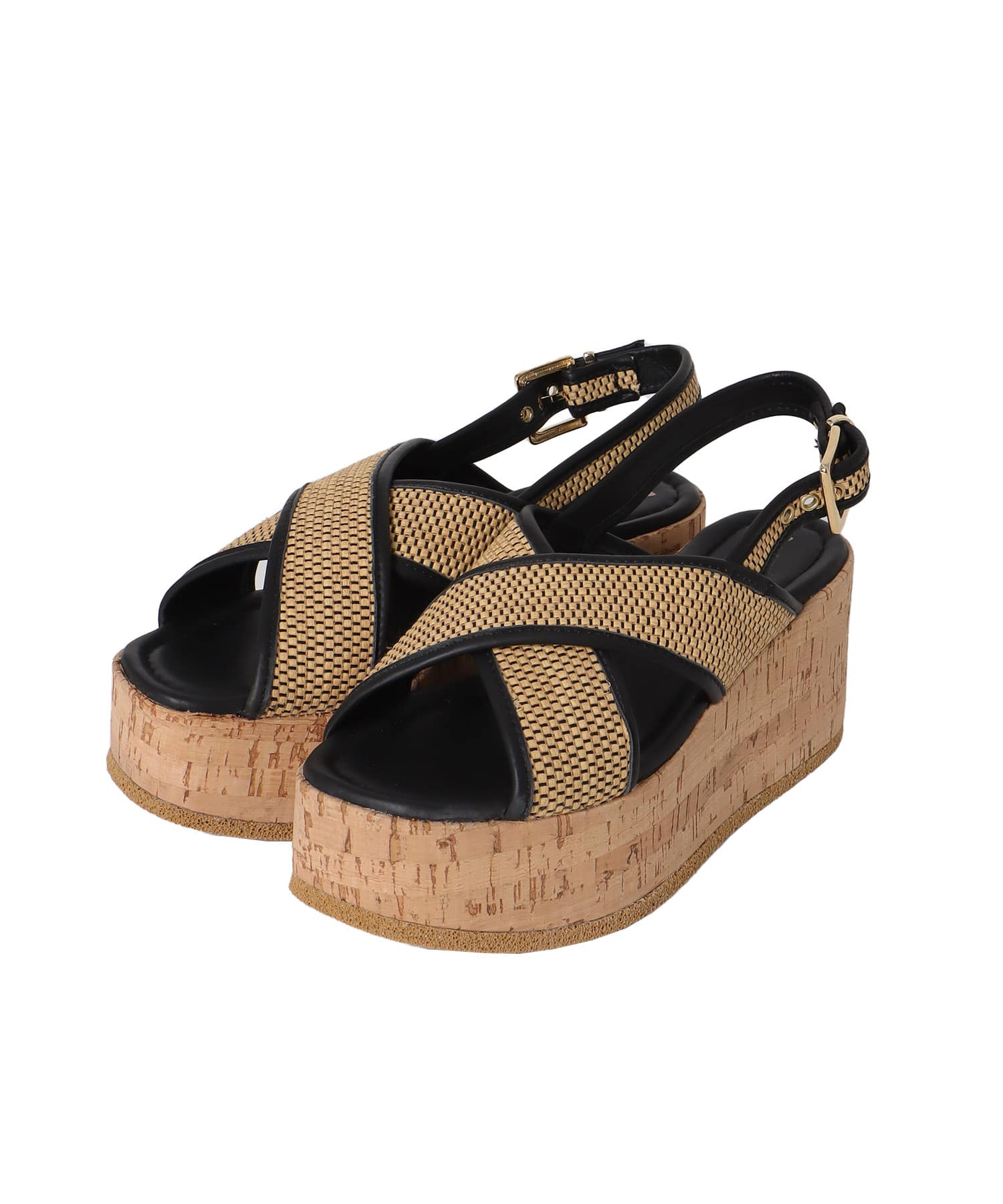 ＜FABIO RUSCONI＞rafia cross sling backs sandal
