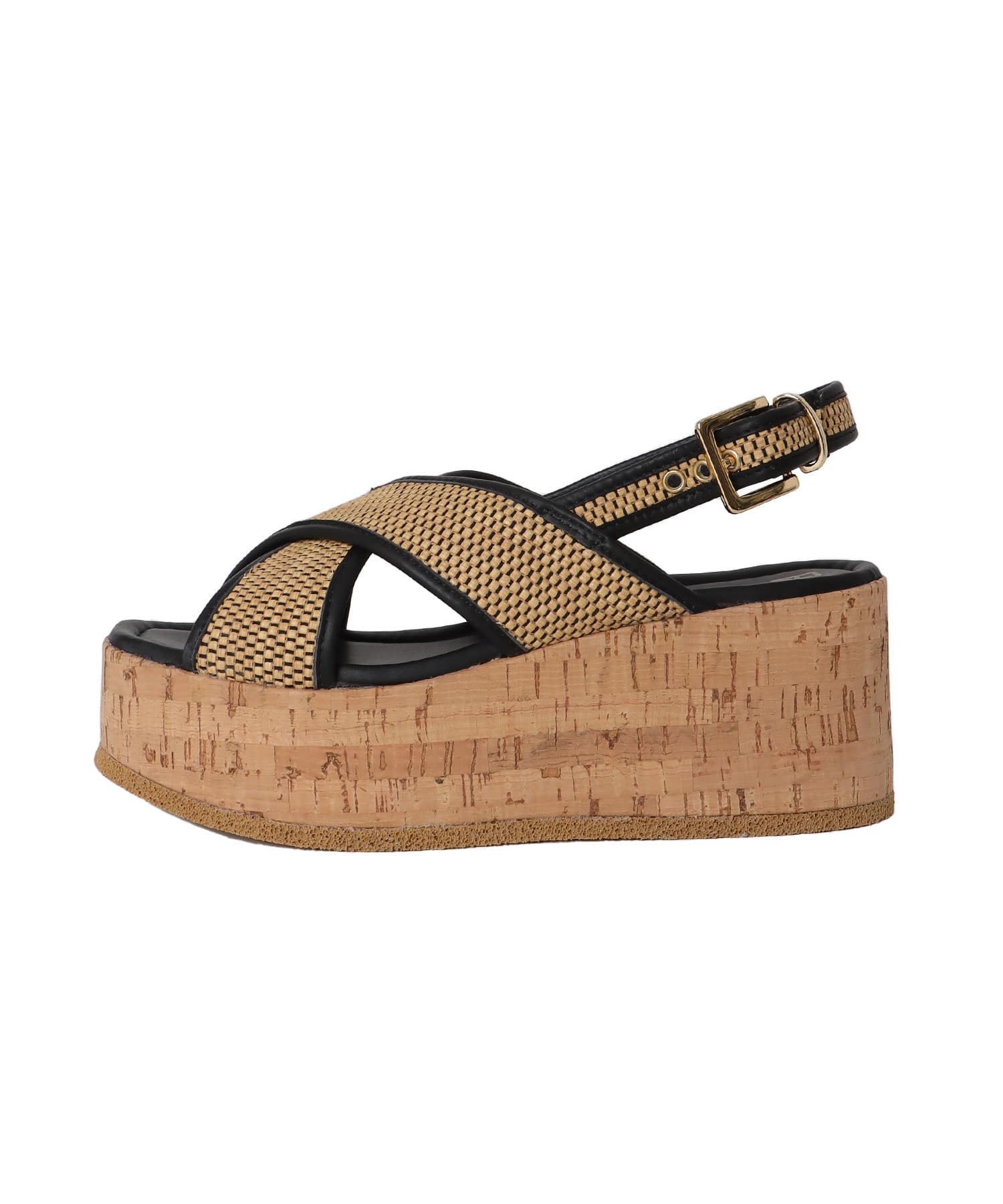 ＜FABIO RUSCONI＞rafia cross sling backs sandal
