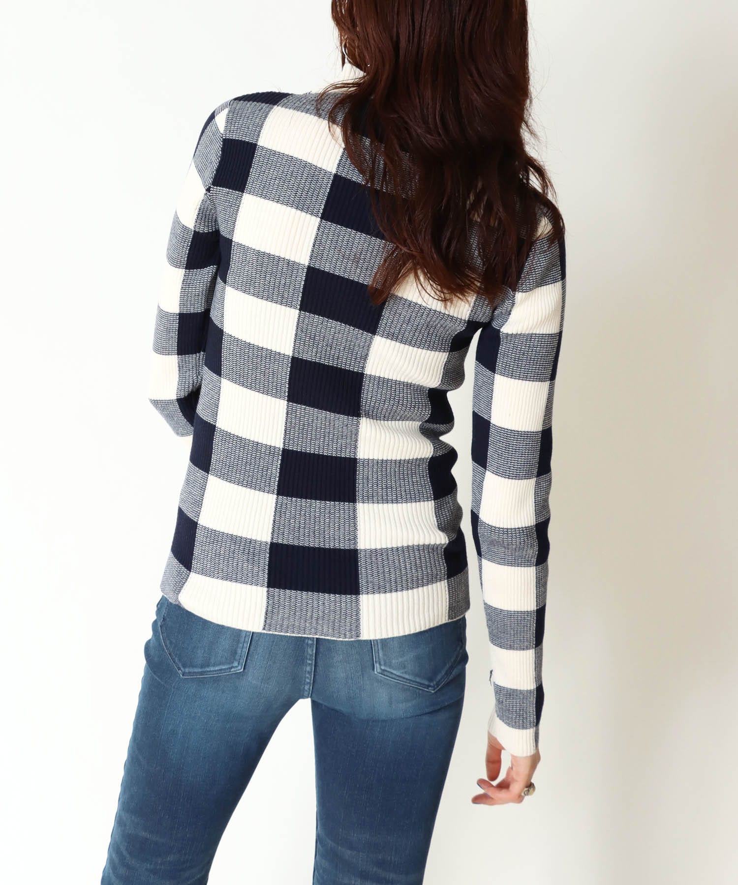 【WEB LIMITED】check high neck knit