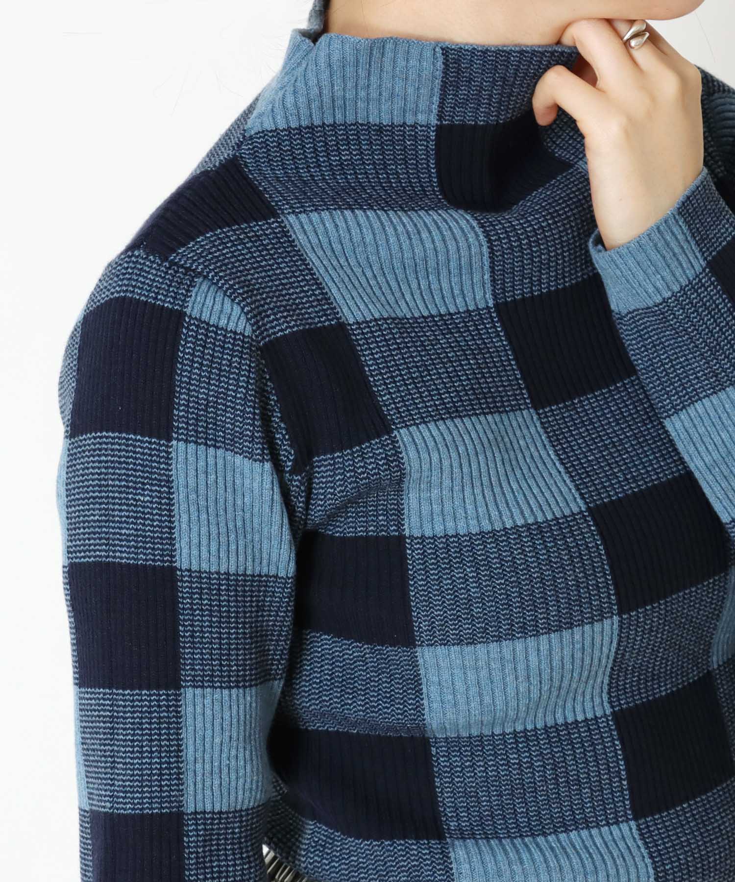 【WEB LIMITED】check high neck knit
