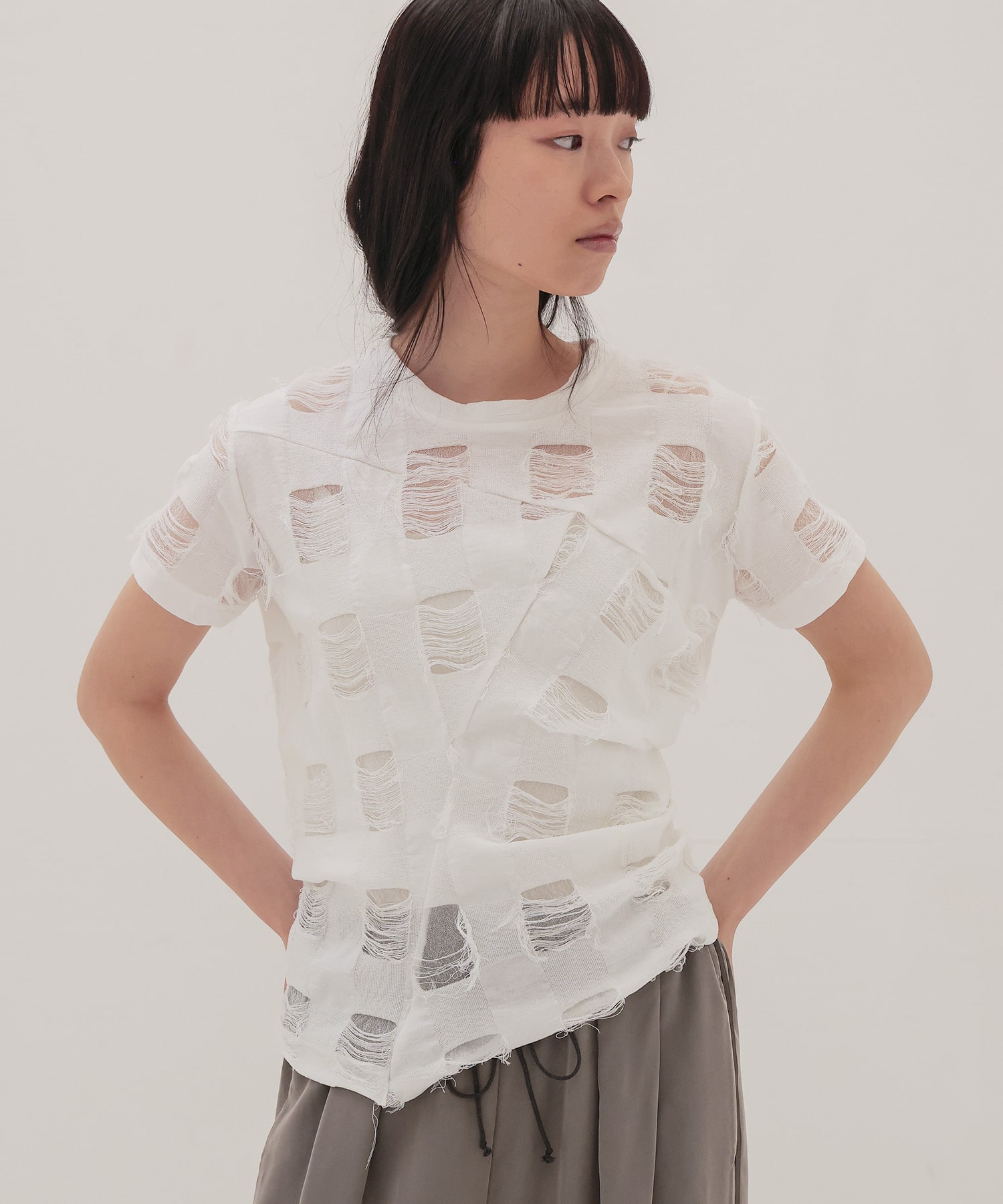 ＜ODAKHA＞twisted crushed gingham T