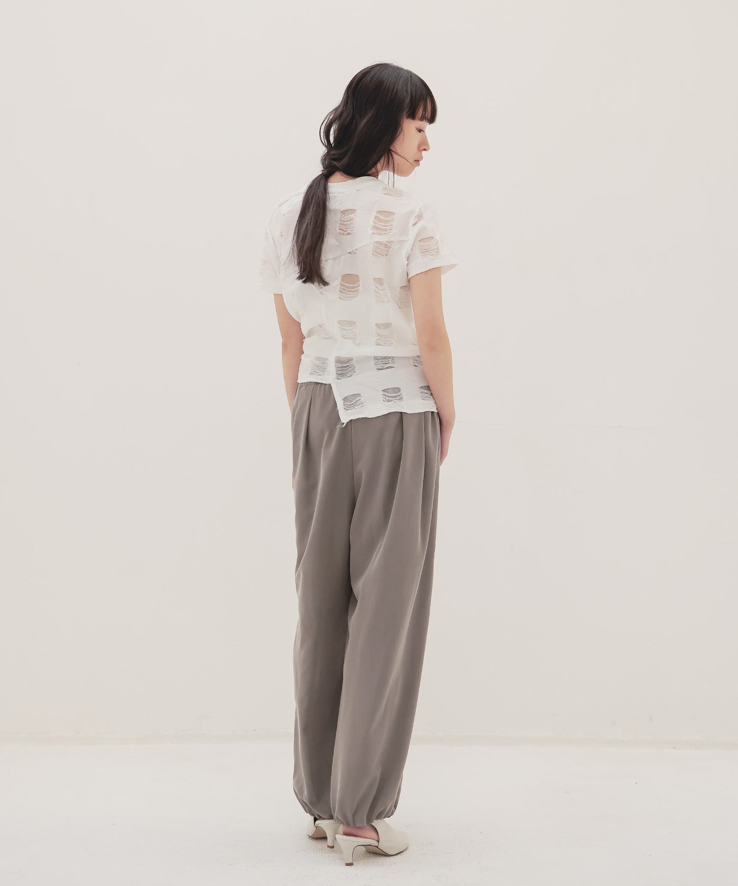 ＜ODAKHA＞twisted crushed gingham T