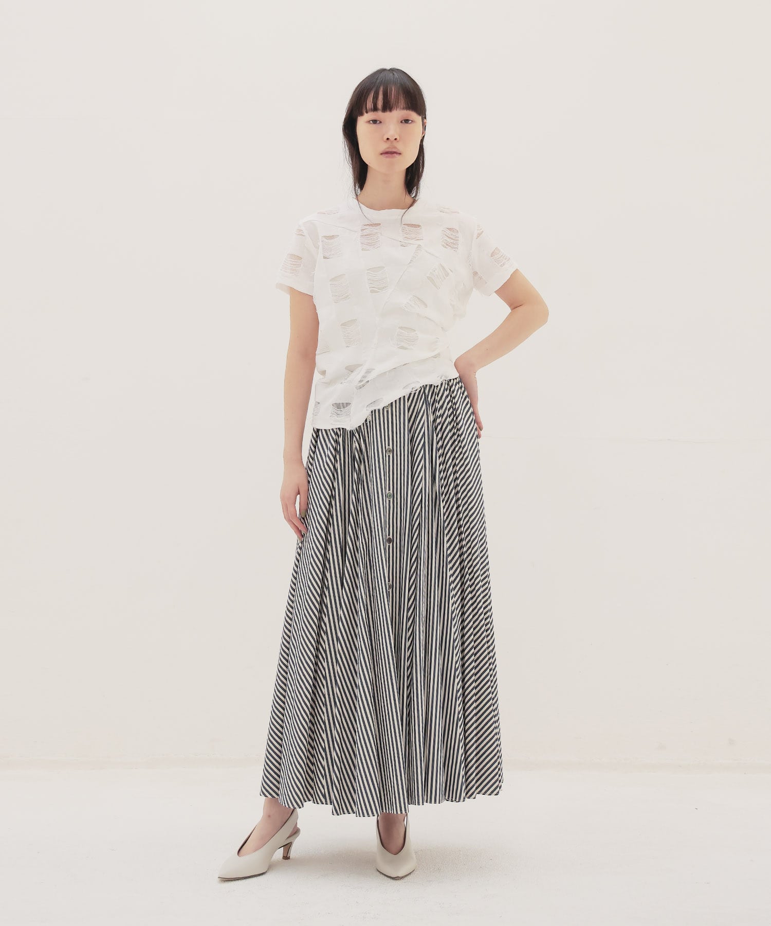 ＜ODAKHA＞twisted crushed gingham T
