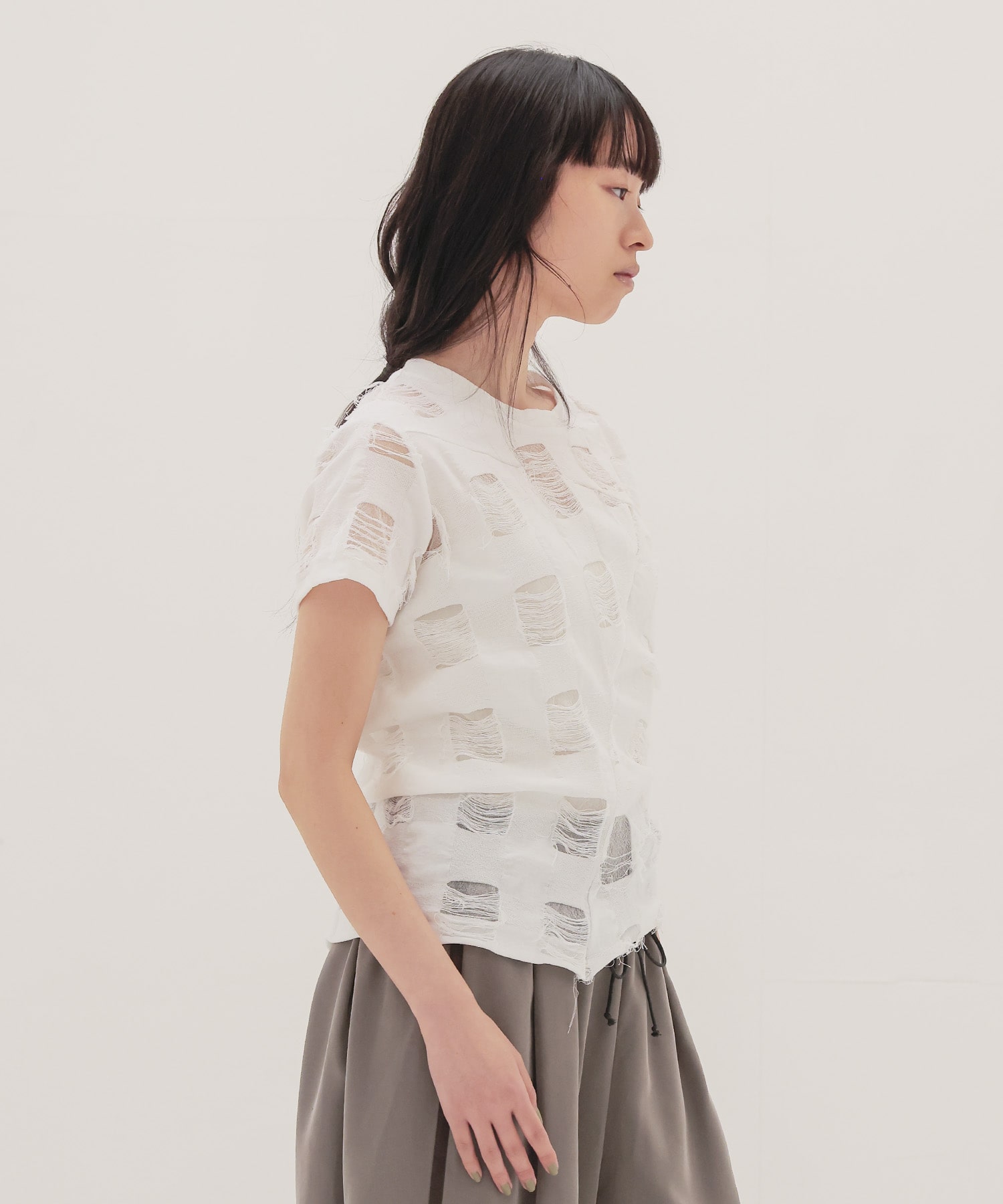 ＜ODAKHA＞twisted crushed gingham T