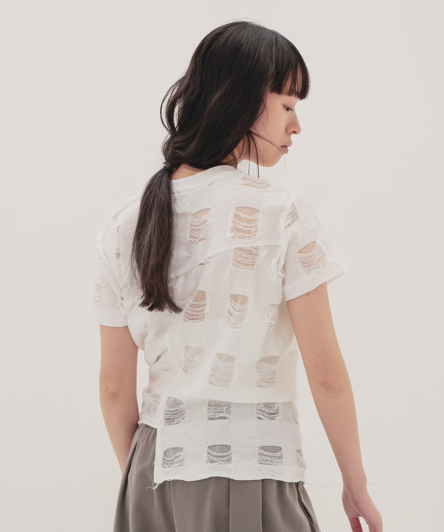 ＜ODAKHA＞twisted crushed gingham T