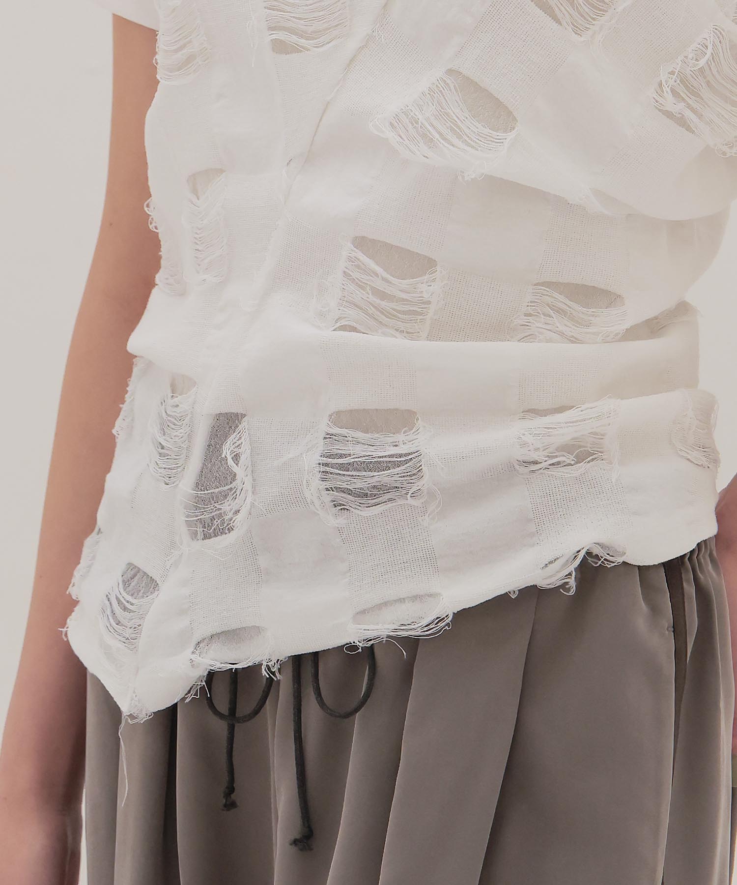 ＜ODAKHA＞twisted crushed gingham T