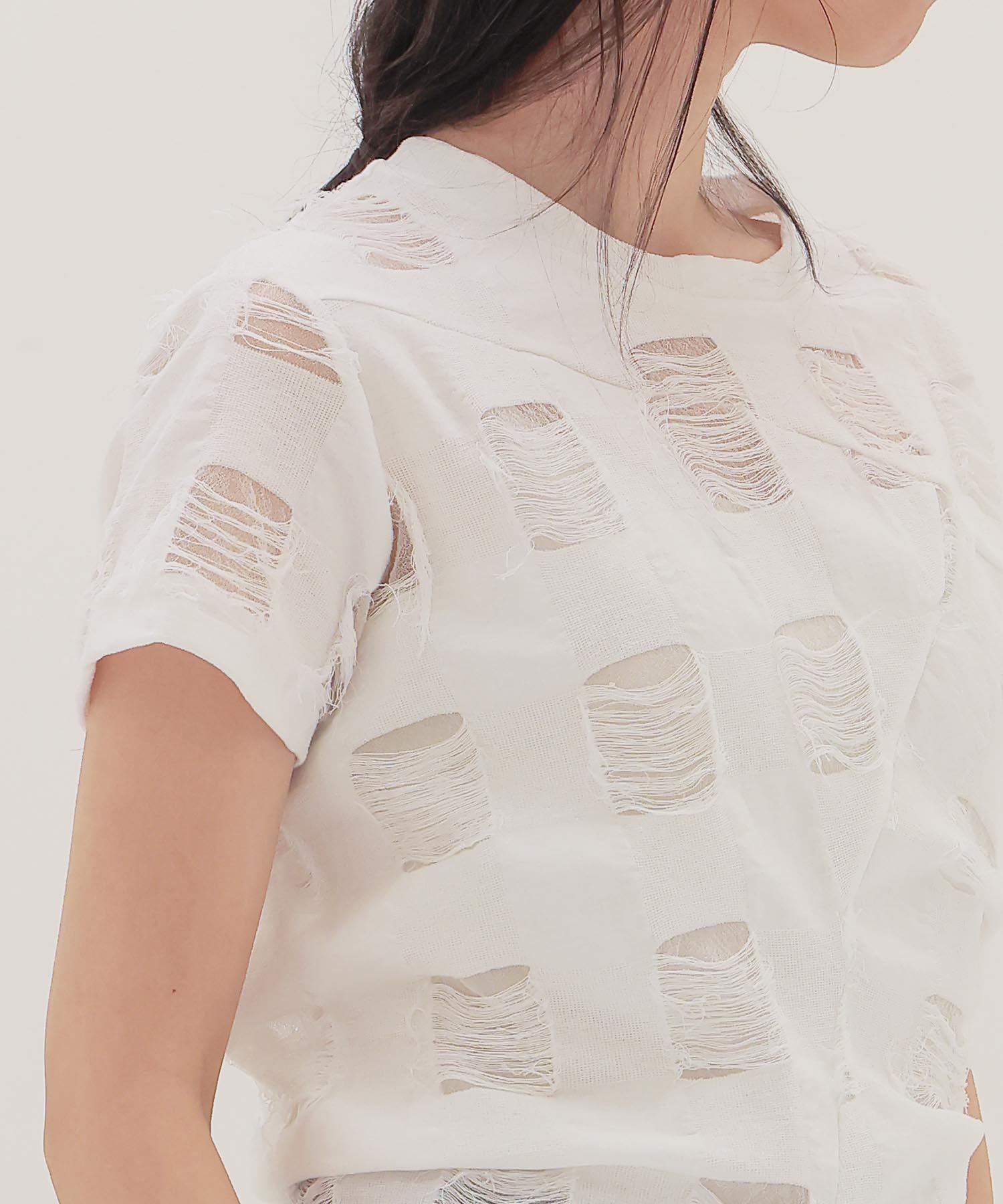 ＜ODAKHA＞twisted crushed gingham T