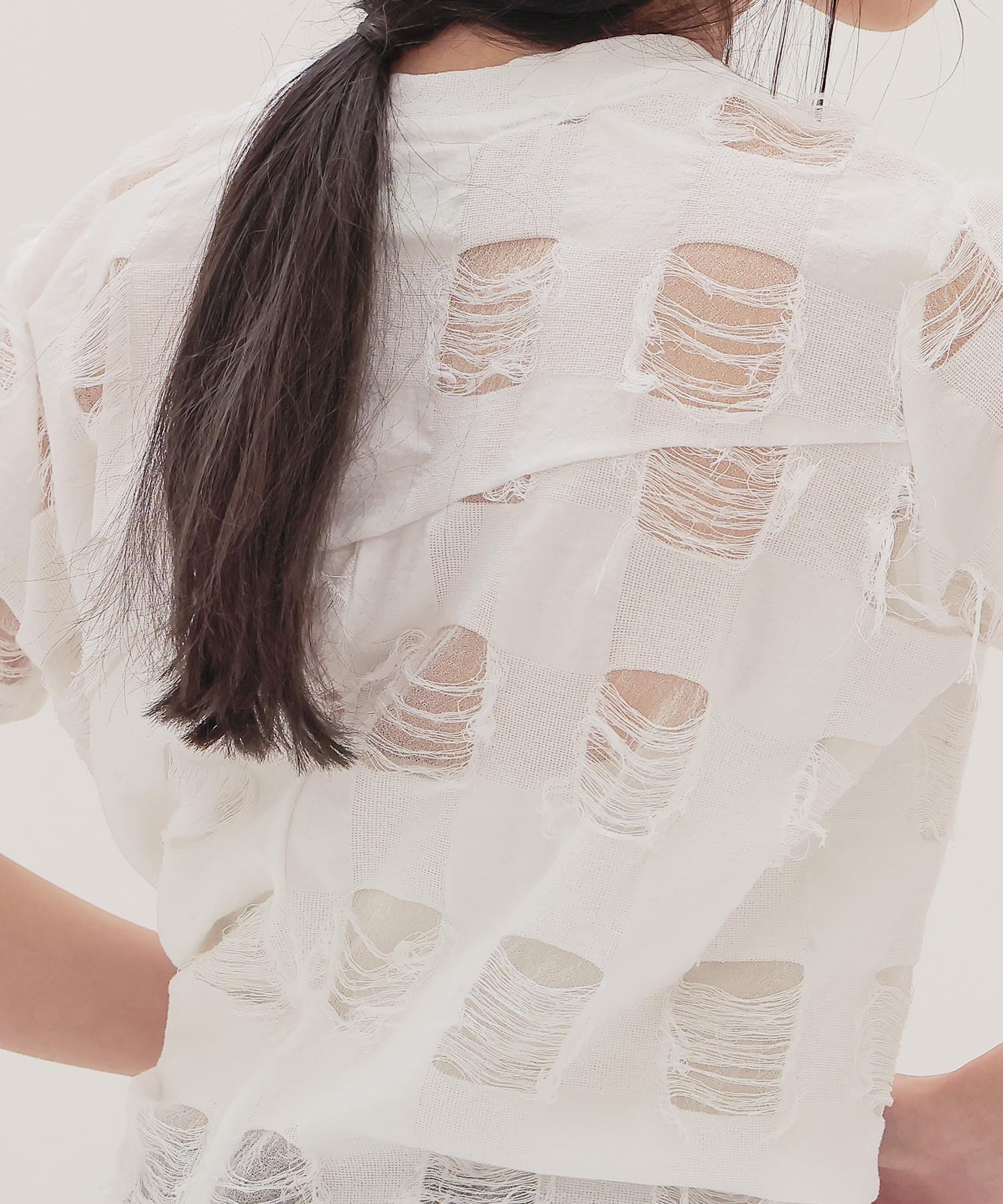 ＜ODAKHA＞twisted crushed gingham T