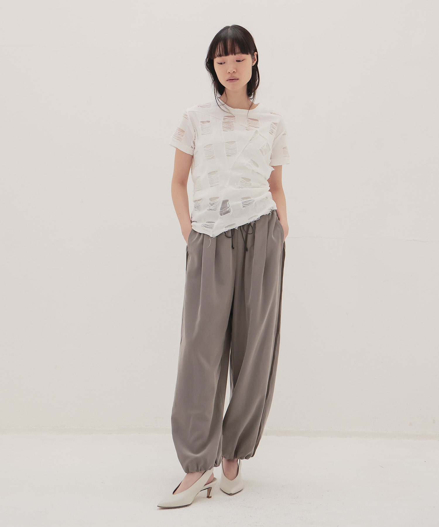 ＜ODAKHA＞twisted crushed gingham T