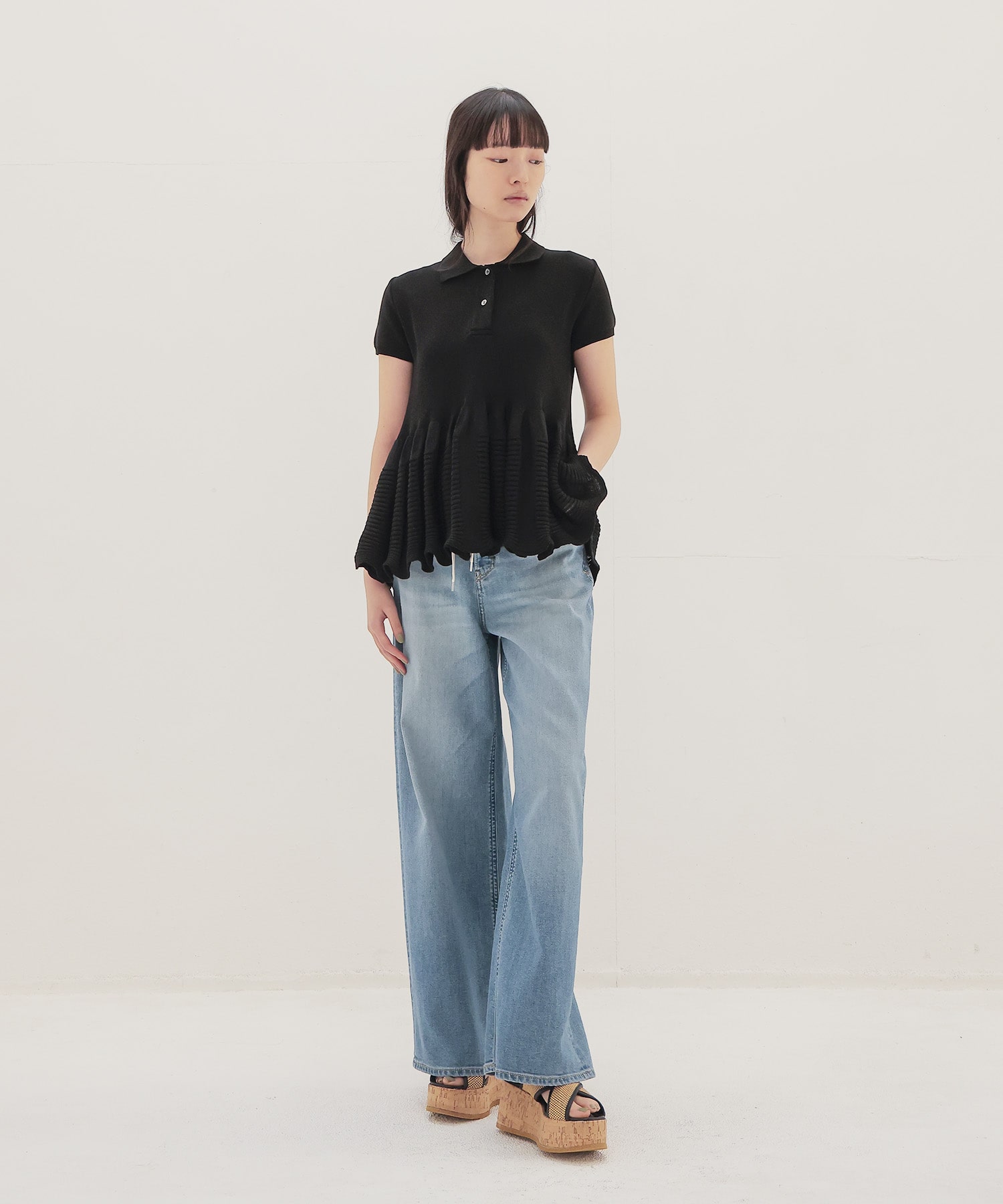 ＜ODAKHA＞wavy flared polo