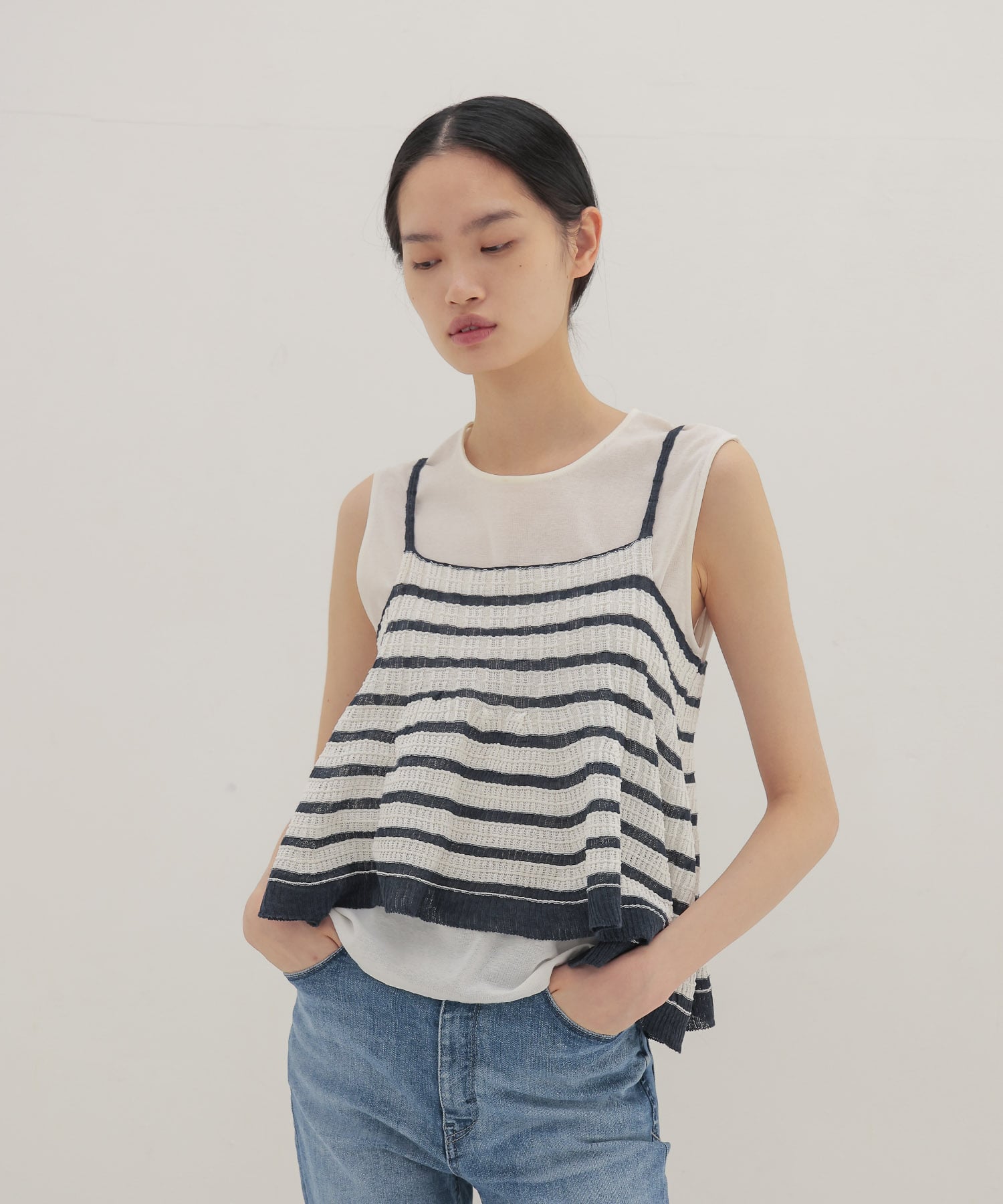 ＜ODAKHA＞asymmetry striped seemles cami